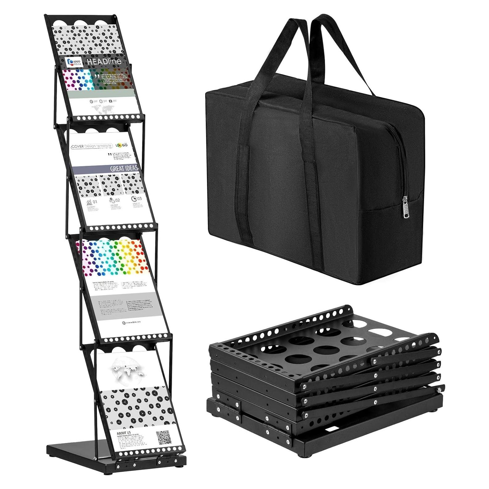 Soporte de Literatura Plegable Tatuo 4 Bolsillos Metal Negro