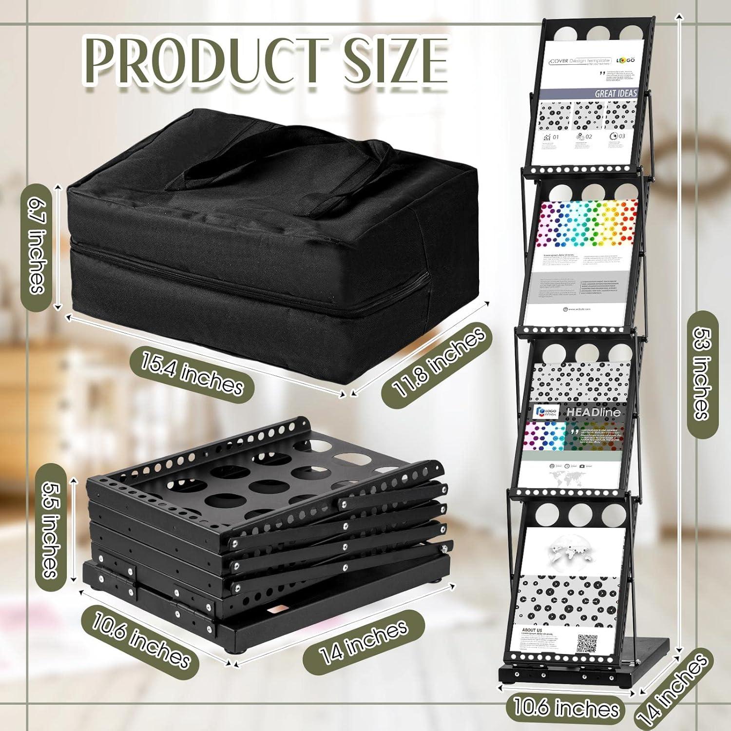 Soporte de Literatura Plegable Tatuo 4 Bolsillos Metal Negro