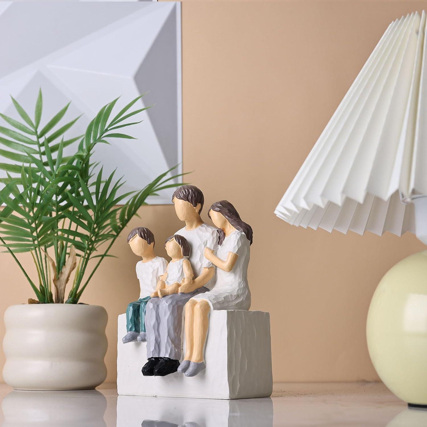 Figurita Familiar de 4 XMGZQ - Escultura de Resina Art Deco