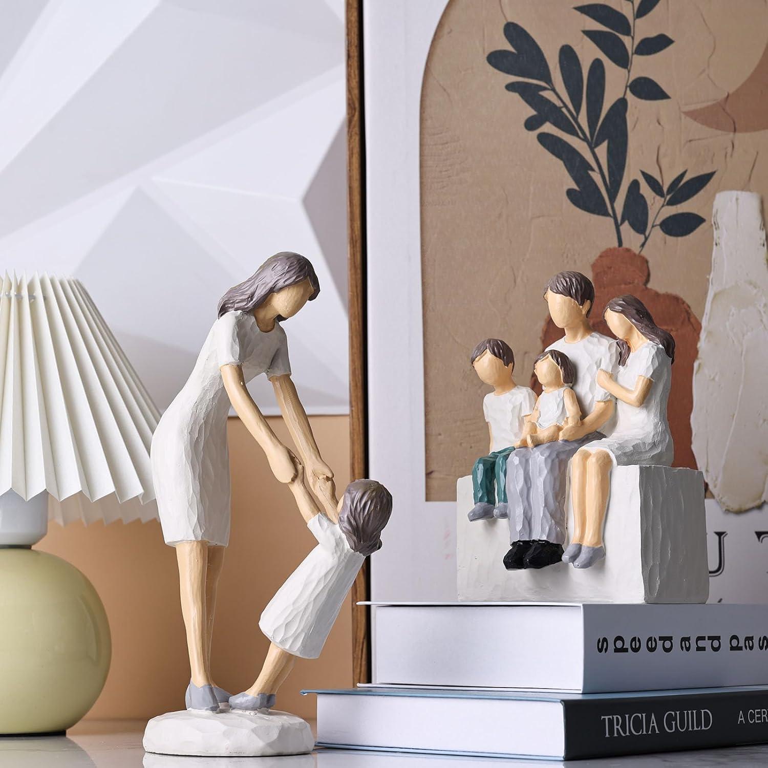 Figurita Familiar de 4 XMGZQ - Escultura de Resina Art Deco