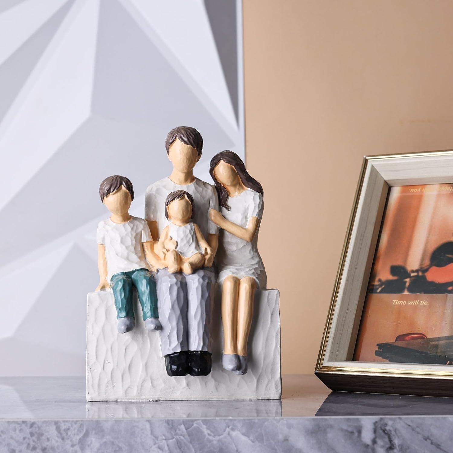 Figurita Familiar de 4 XMGZQ - Escultura de Resina Art Deco