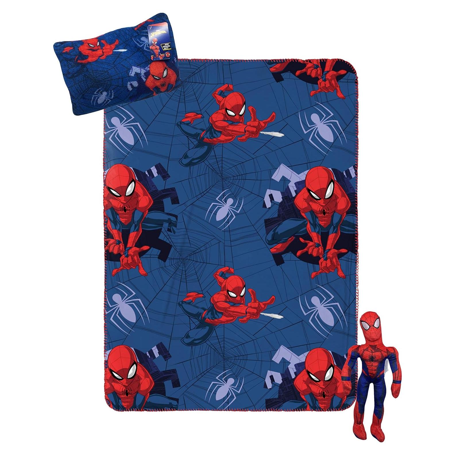 Set de Viaje Jay Franco Spiderman 3 Piezas Manta Almohada Peluche
