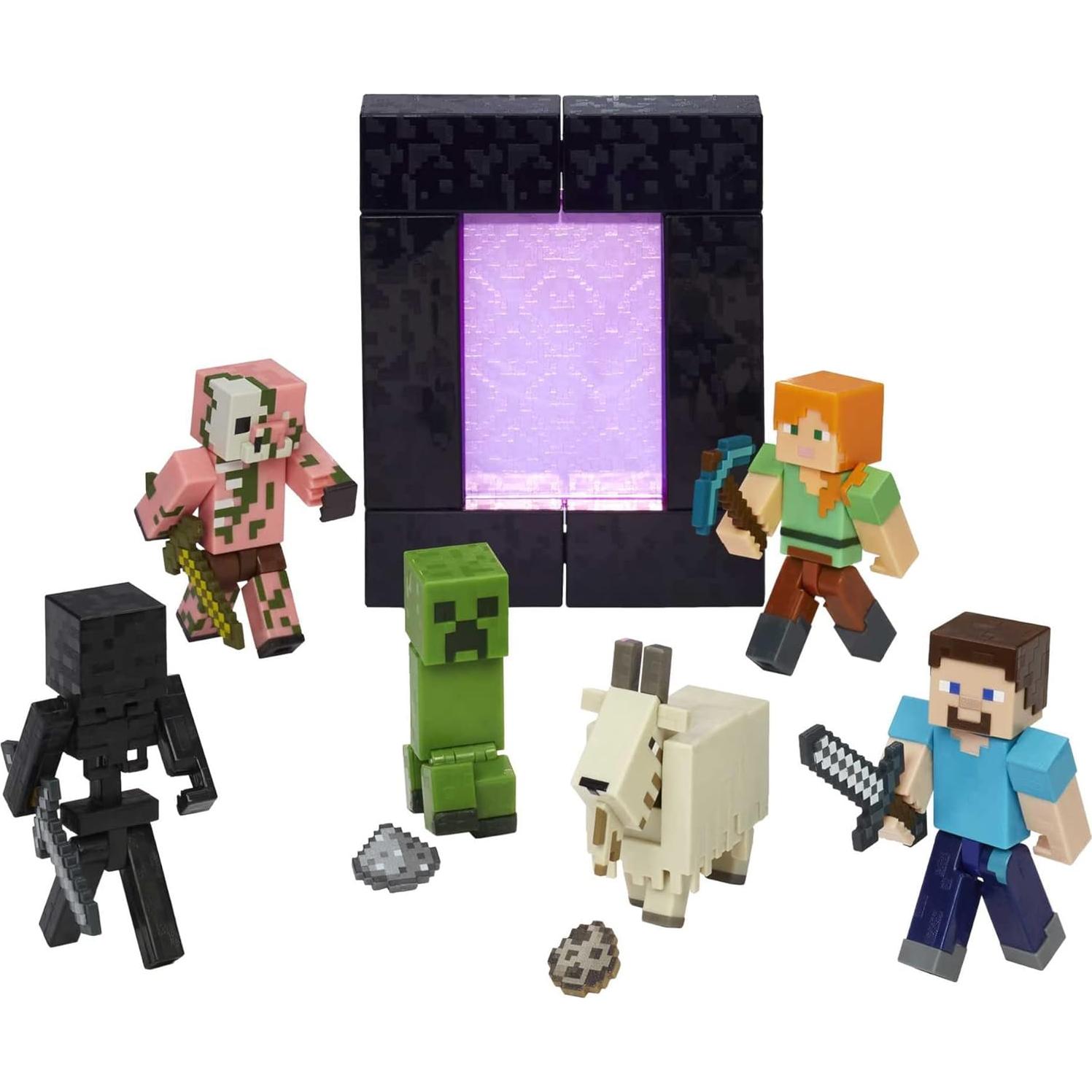 Figura de Acción Creeper Minecraft Mattel 8.26 cm con Portal
