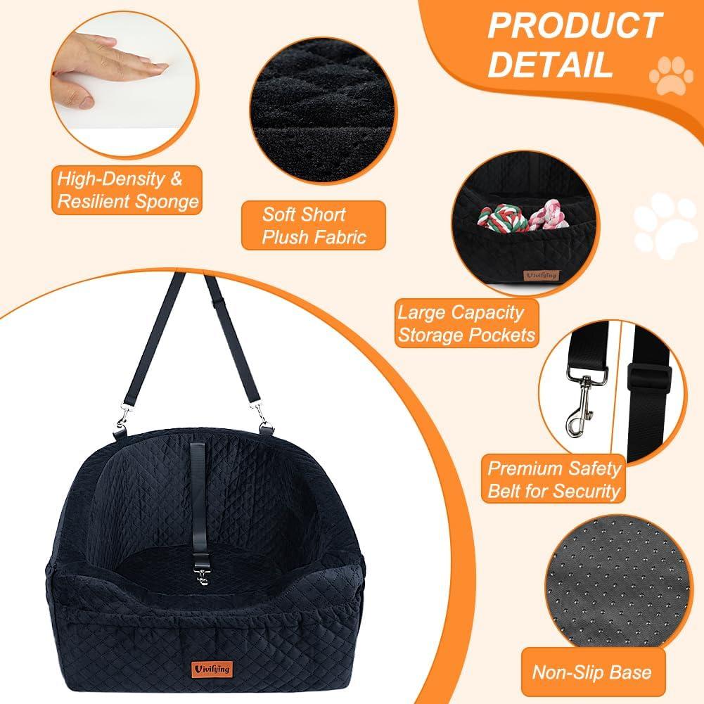 Asiento de Coche para Perros Vivifying Negro 48x45x35cm hasta 13.6kg