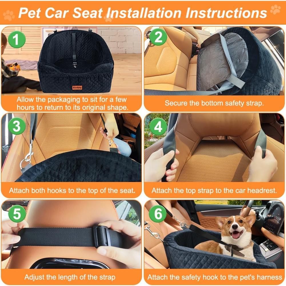 Asiento de Coche para Perros Vivifying Negro 48x45x35cm hasta 13.6kg