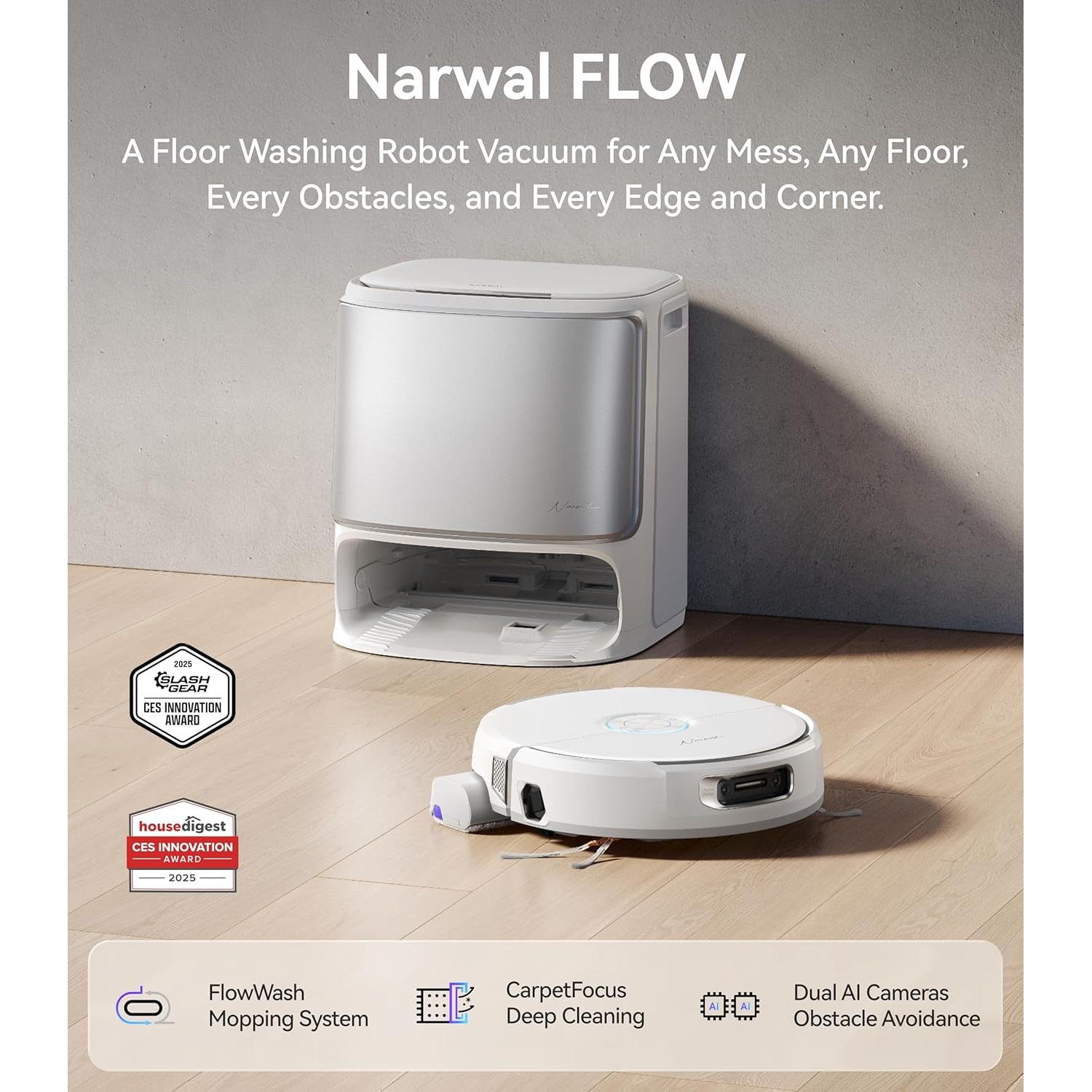 Robot Aspirador y Mopa NARWAL Flow, Succión 22,000 Pa, AI