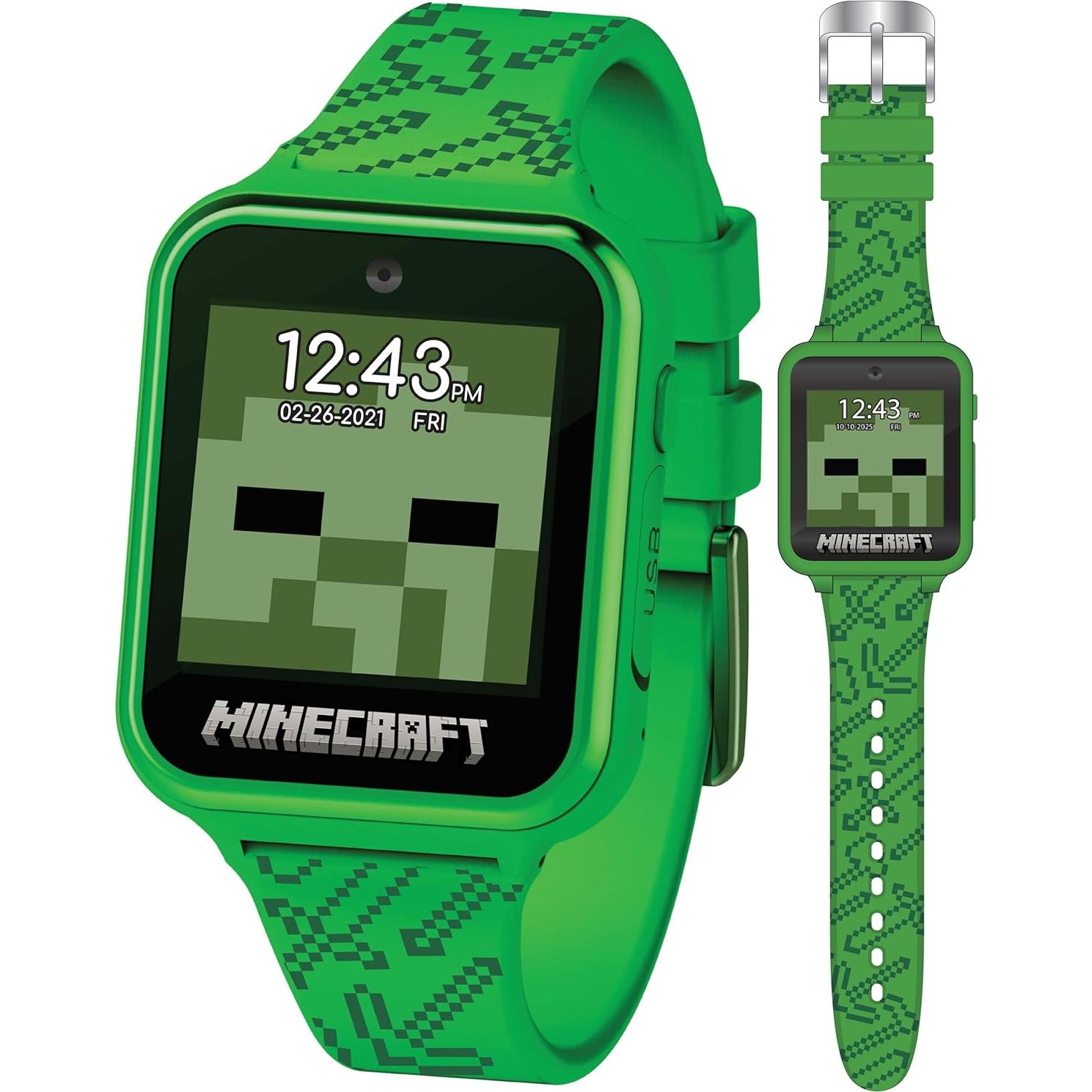 Minecraft Kids Smart Watch – Touchscreen Interactive Watch with 10 Customizable Clock Faces, Built-in Camera, Video Recorder, Alarm, Calculator, Games & Pedometer – Fits Wrists 5.5" to 8"