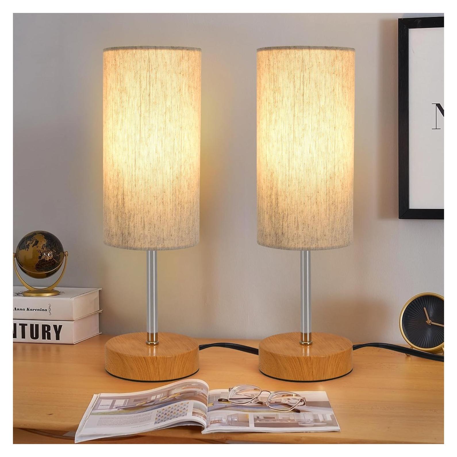 2 Lámparas de Mesa Minimalistas Rboos con Pantalla de Lino