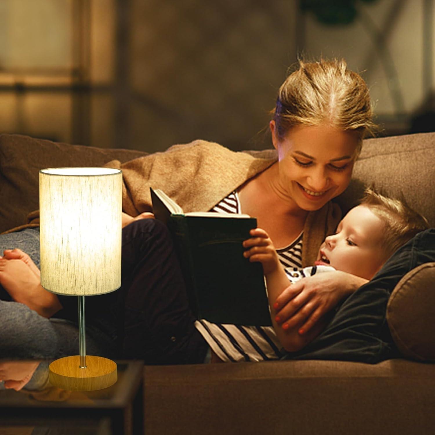 2 Lámparas de Mesa Minimalistas Rboos con Pantalla de Lino