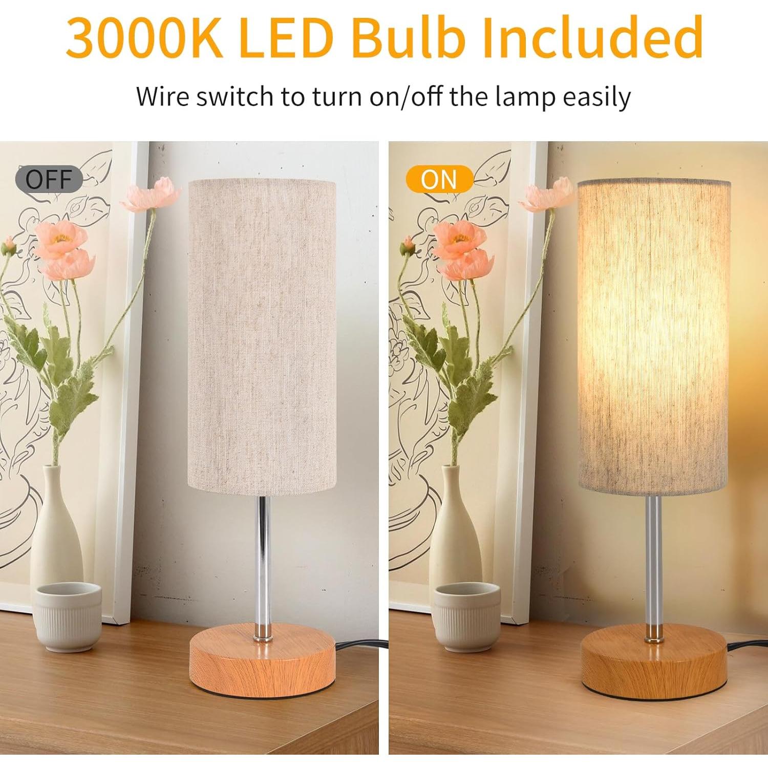 2 Lámparas de Mesa Minimalistas Rboos con Pantalla de Lino