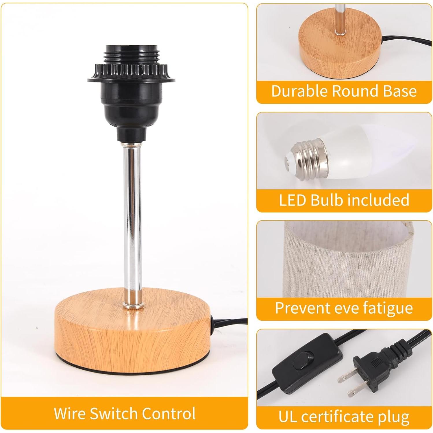2 Lámparas de Mesa Minimalistas Rboos con Pantalla de Lino