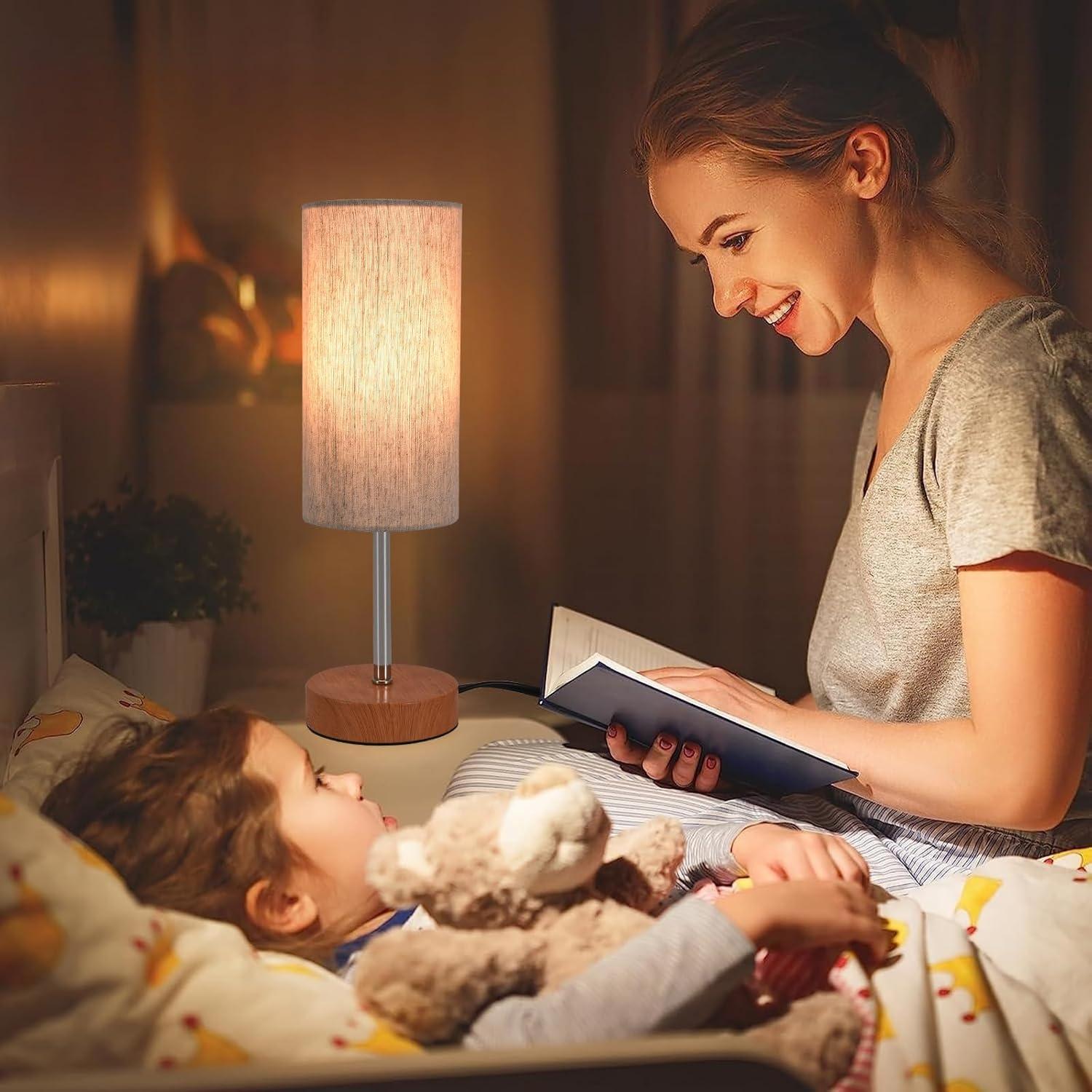 2 Lámparas de Mesa Minimalistas Rboos con Pantalla de Lino