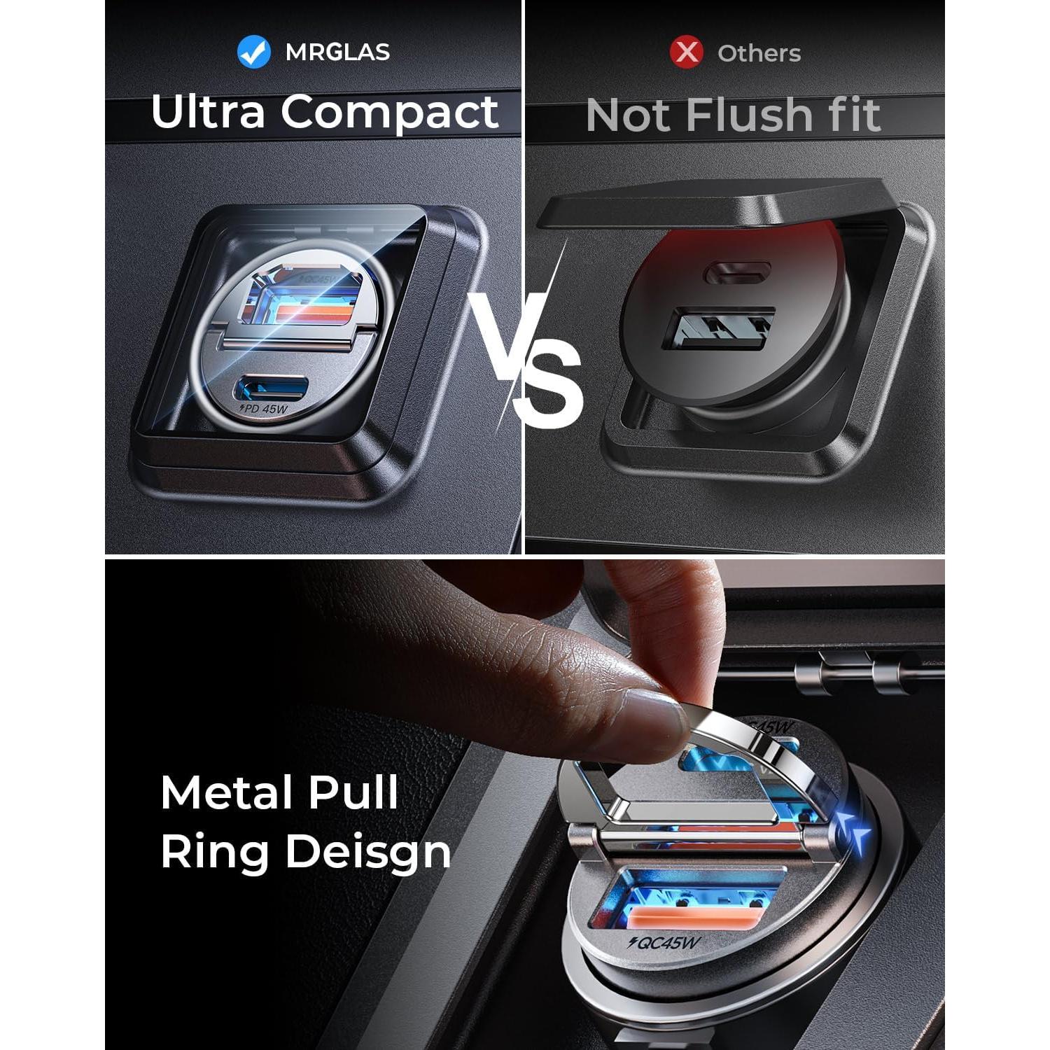 Cargador de coche MRGLAS 90W USB C PD45W QC3.0 Doble Puerto