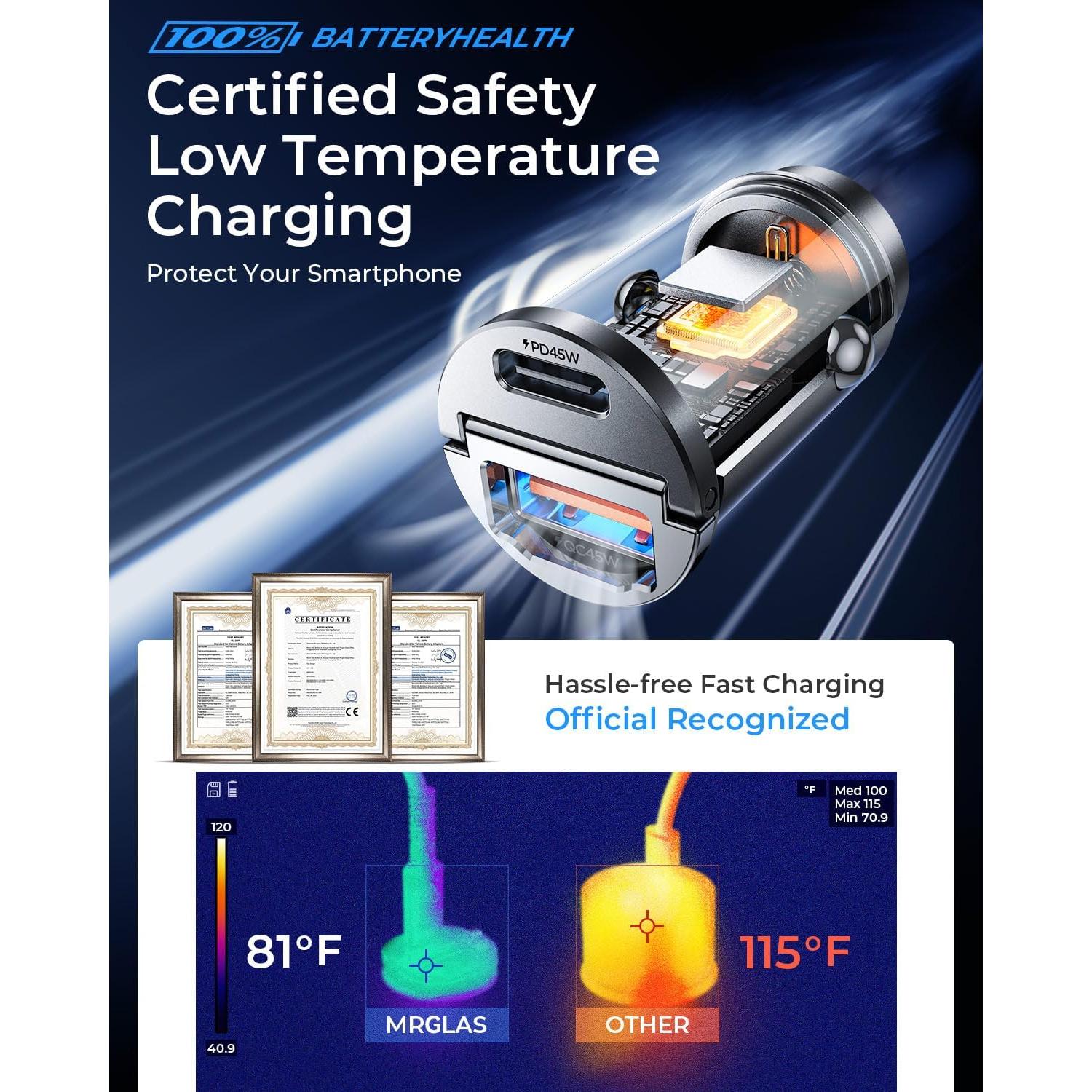 Cargador de coche MRGLAS 90W USB C PD45W QC3.0 Doble Puerto