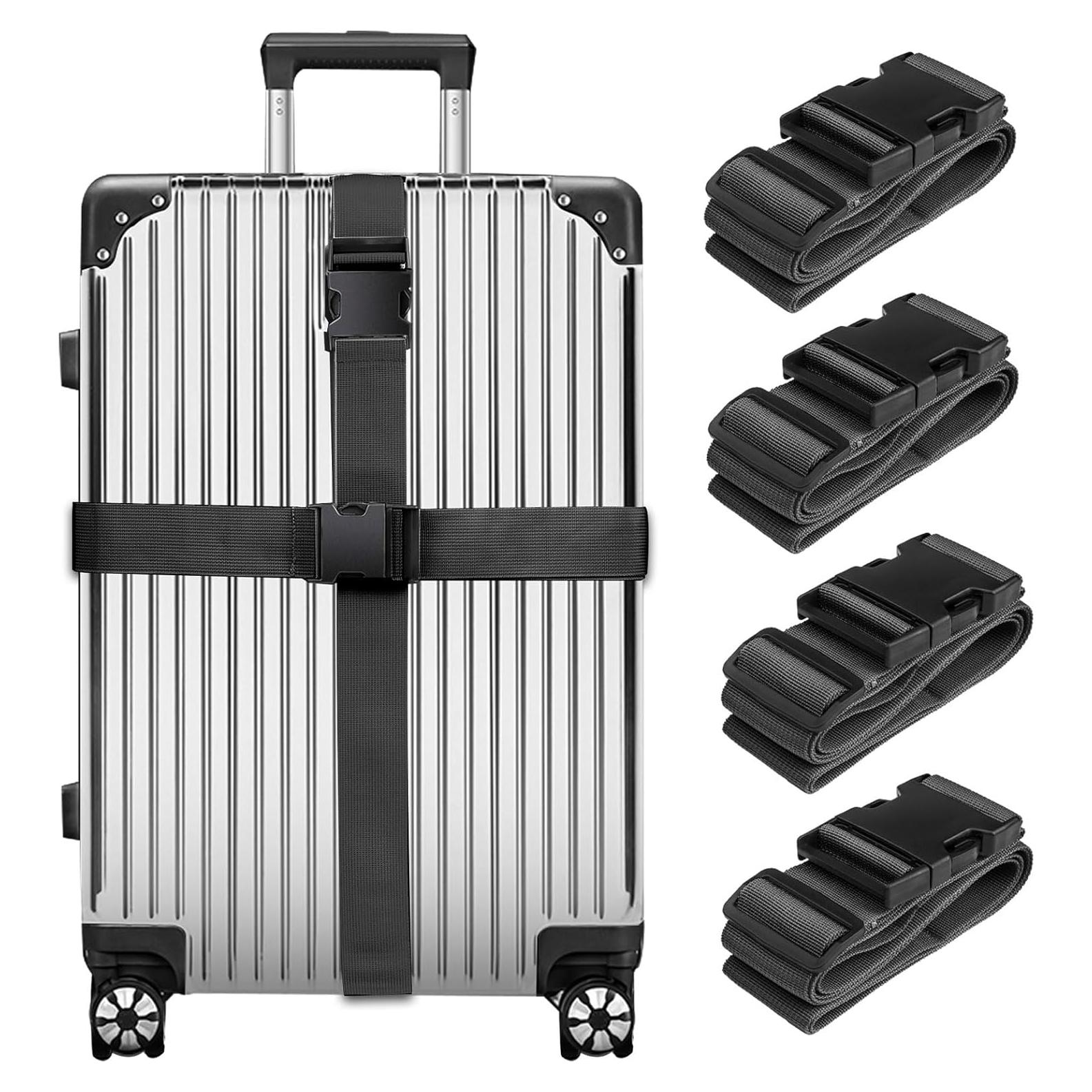Correas para Equipaje Collwait, 4 Piezas, Ajustables, Negro