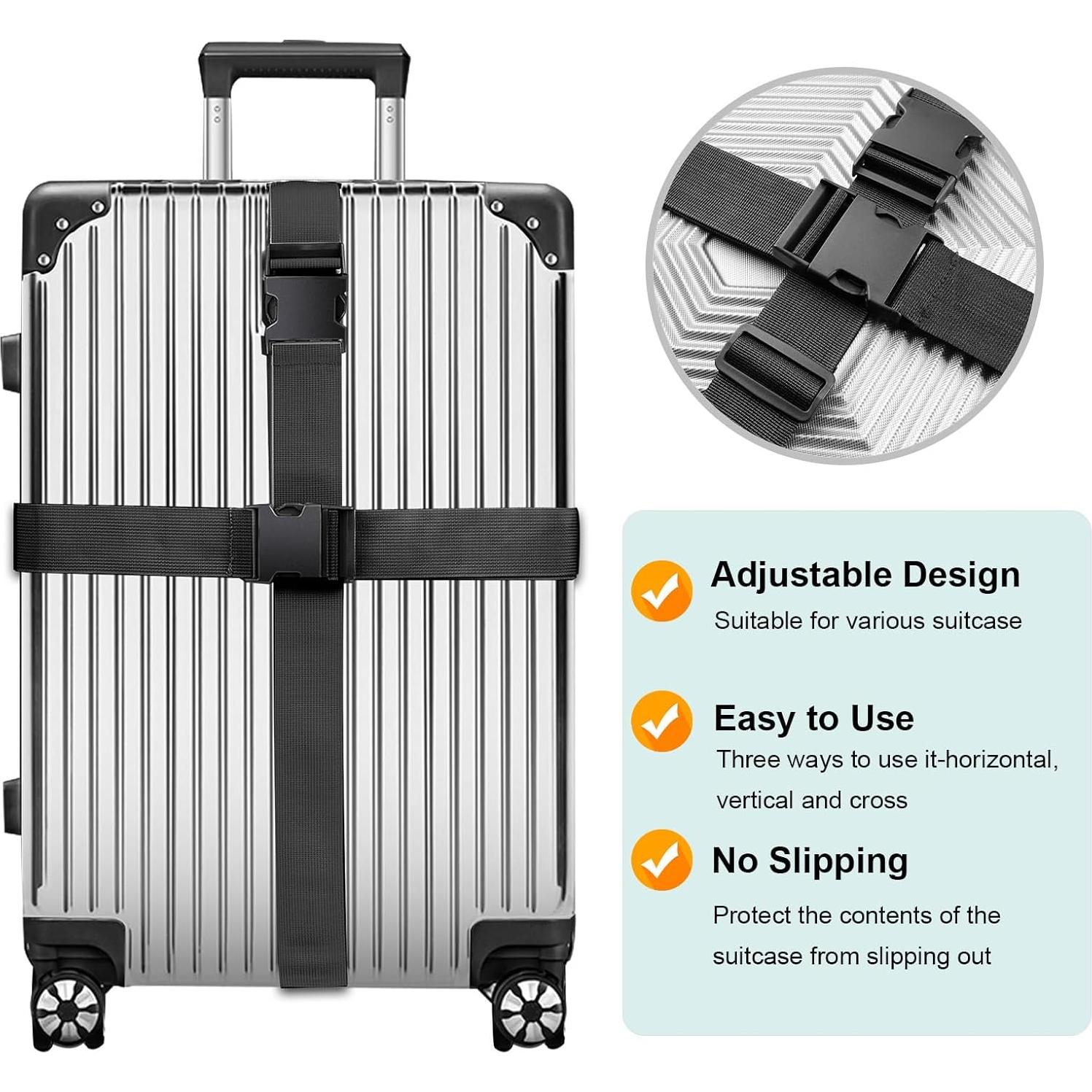 Correas para Equipaje Collwait, 4 Piezas, Ajustables, Negro