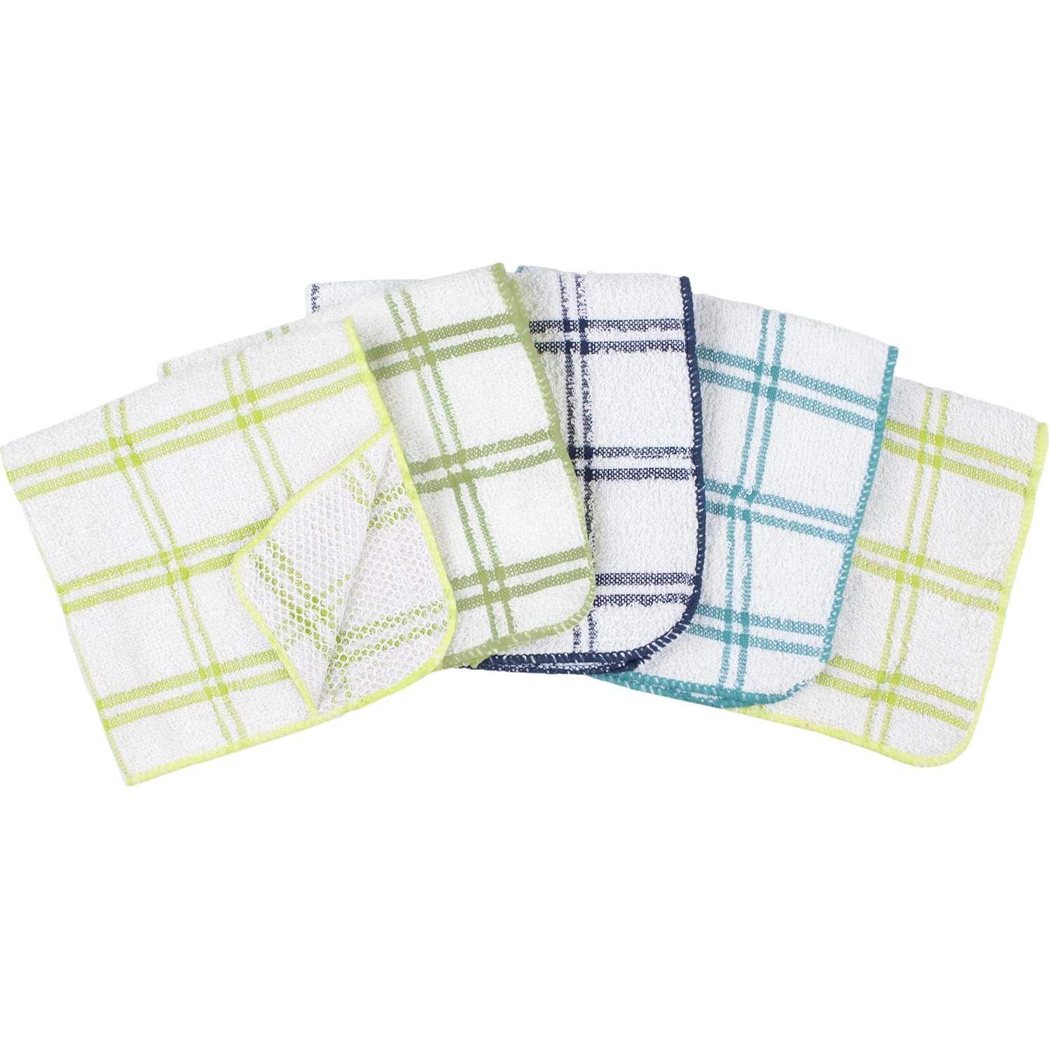 Paquete de 5 Paños de Cocina Ritz 100% Algodón 30.48 cm Azul/Verde