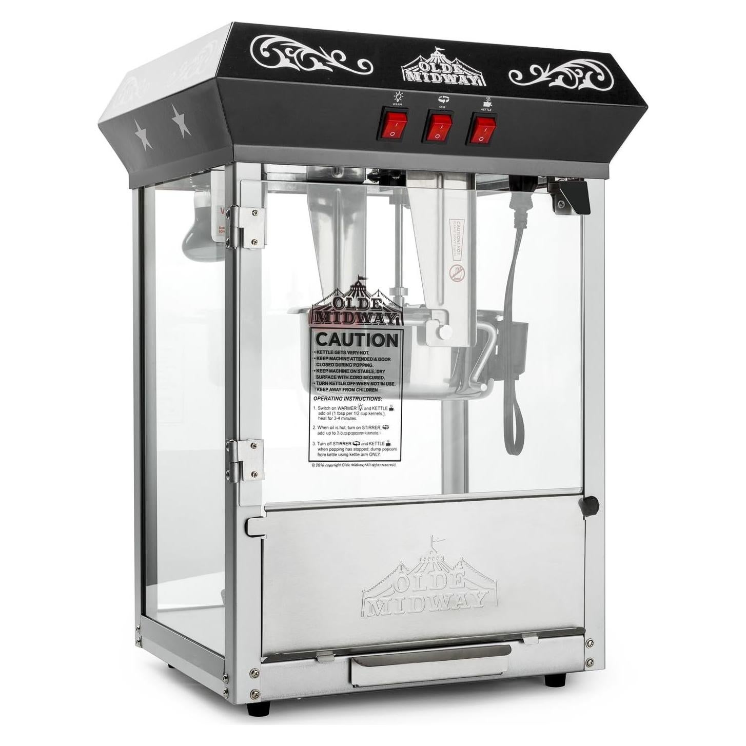 Máquina de Palomitas Olde Midway 10 Onzas Negra - Estilo Retro