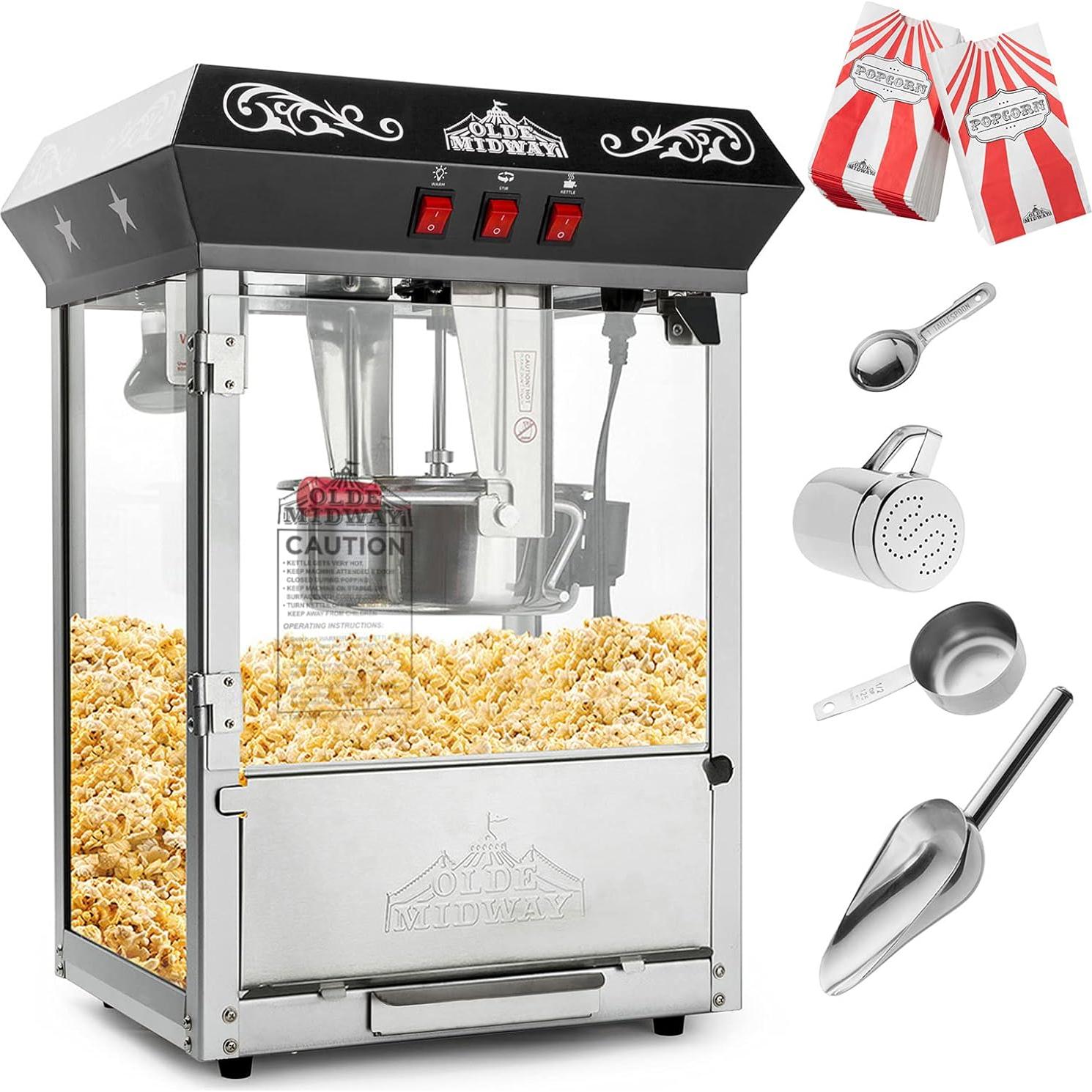 Máquina de Palomitas Olde Midway 10 Onzas Negra - Estilo Retro