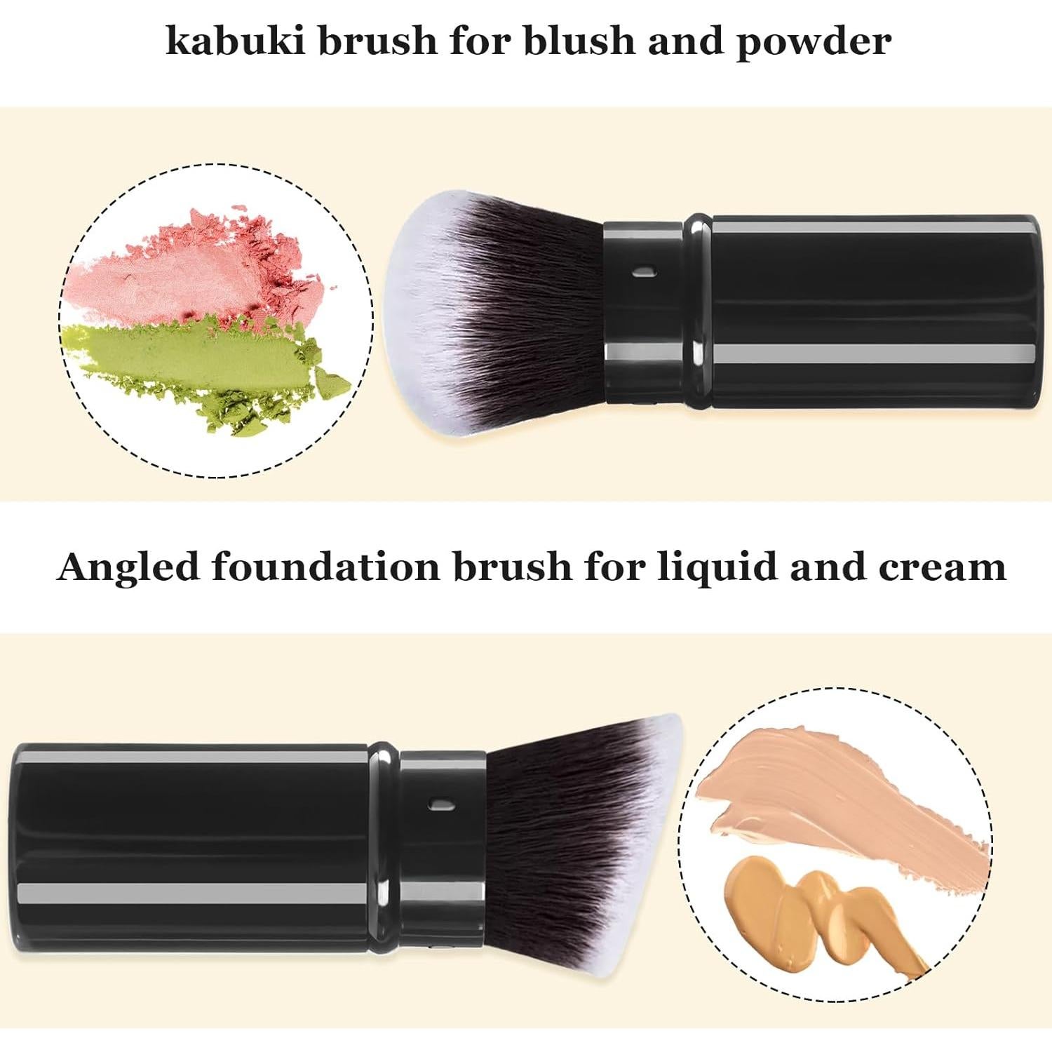 Paquete de 2 Pinceles Kabuki Retráctiles Keriloo para Maquillaje