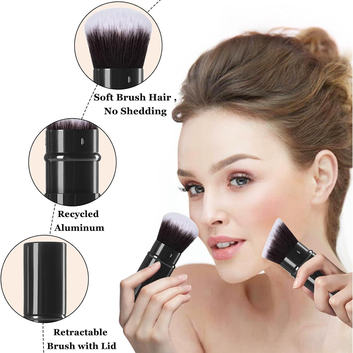 Paquete de 2 Pinceles Kabuki Retráctiles Keriloo para Maquillaje