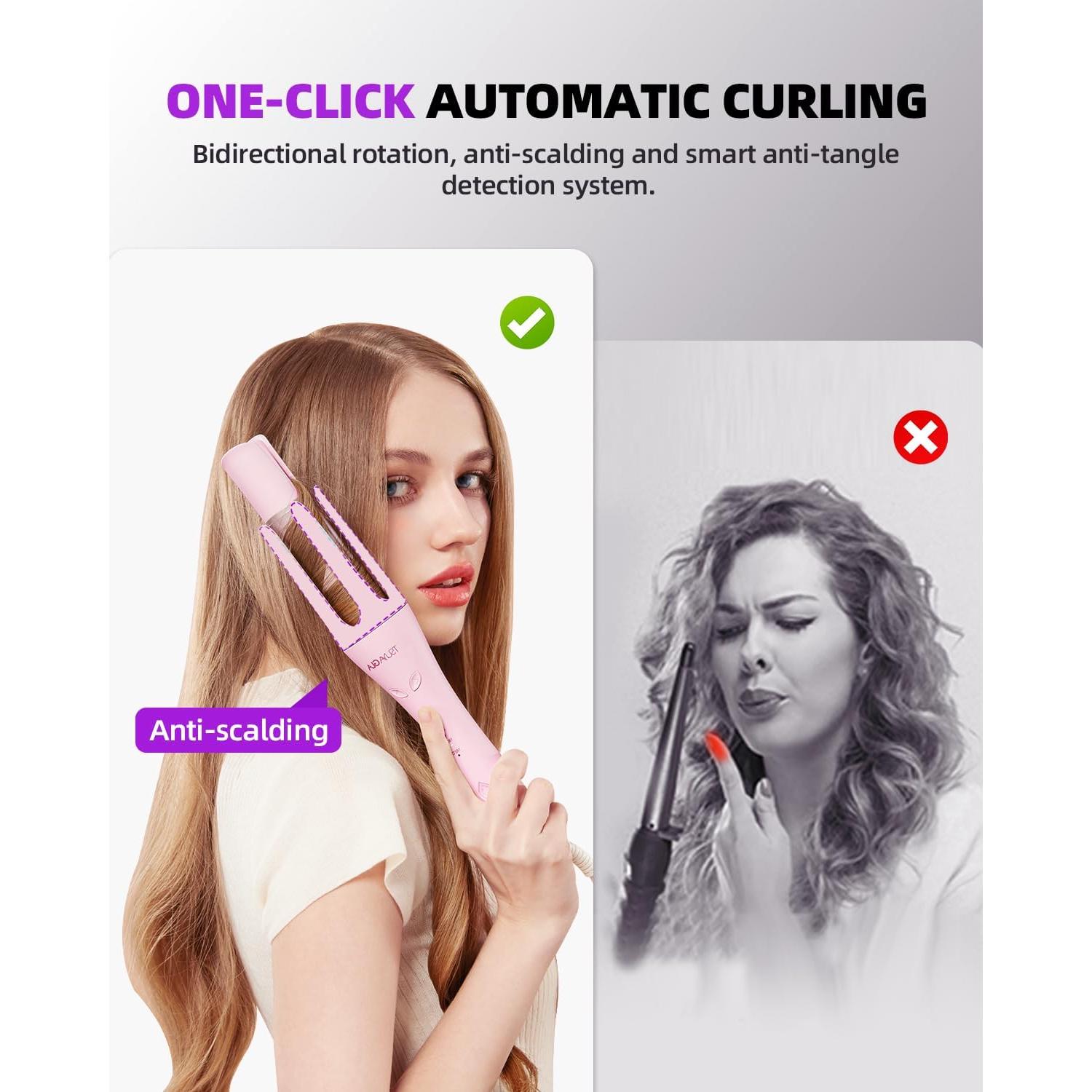 Automatic Curling Iron,1 1/4 Hair Curler with 3 Temperatures, 10S Fast Heating, 2-Way Rotation, 30 Min Auto Shut-Off, 25 Million Ionic, Anti-Scald-Tangle for Hair Styling