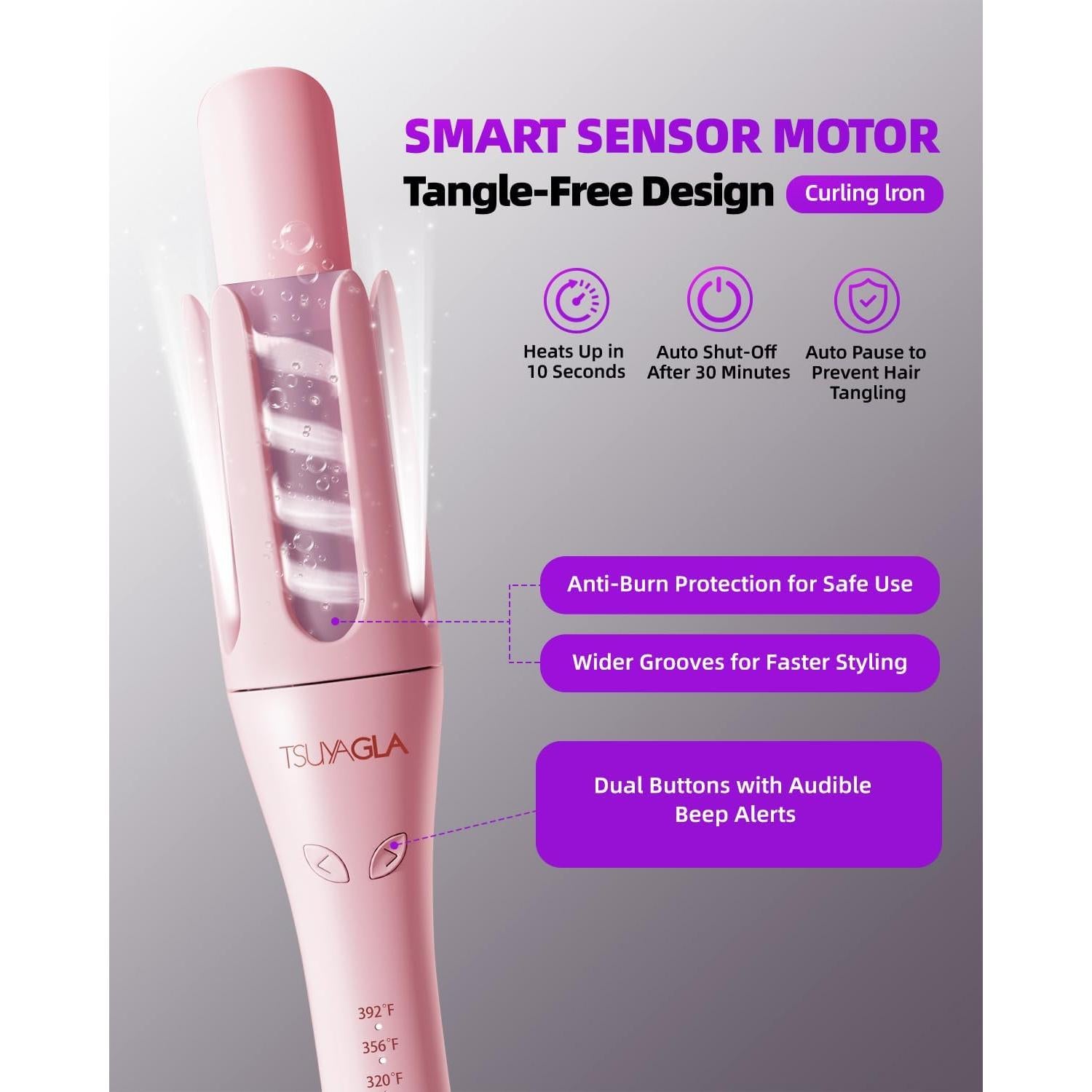 Automatic Curling Iron,1 1/4 Hair Curler with 3 Temperatures, 10S Fast Heating, 2-Way Rotation, 30 Min Auto Shut-Off, 25 Million Ionic, Anti-Scald-Tangle for Hair Styling