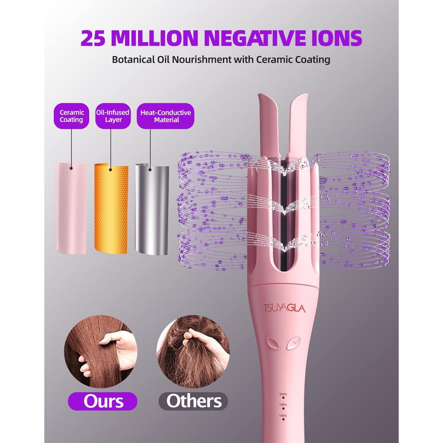 Automatic Curling Iron,1 1/4 Hair Curler with 3 Temperatures, 10S Fast Heating, 2-Way Rotation, 30 Min Auto Shut-Off, 25 Million Ionic, Anti-Scald-Tangle for Hair Styling