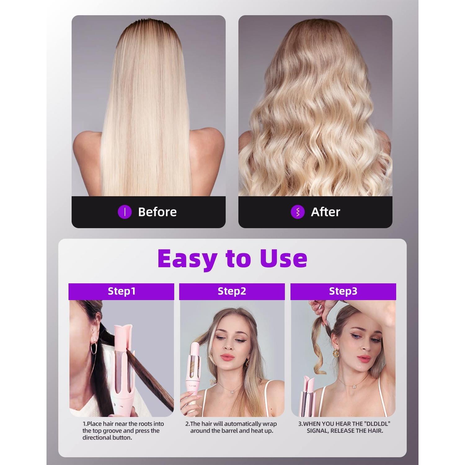 Automatic Curling Iron,1 1/4 Hair Curler with 3 Temperatures, 10S Fast Heating, 2-Way Rotation, 30 Min Auto Shut-Off, 25 Million Ionic, Anti-Scald-Tangle for Hair Styling