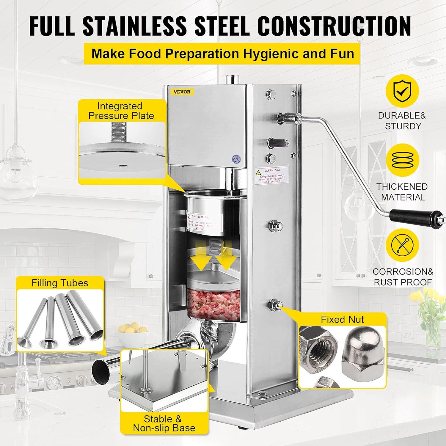 Embutidor de Salchichas Happybuy 3L Acero Inoxidable 2 Velocidades