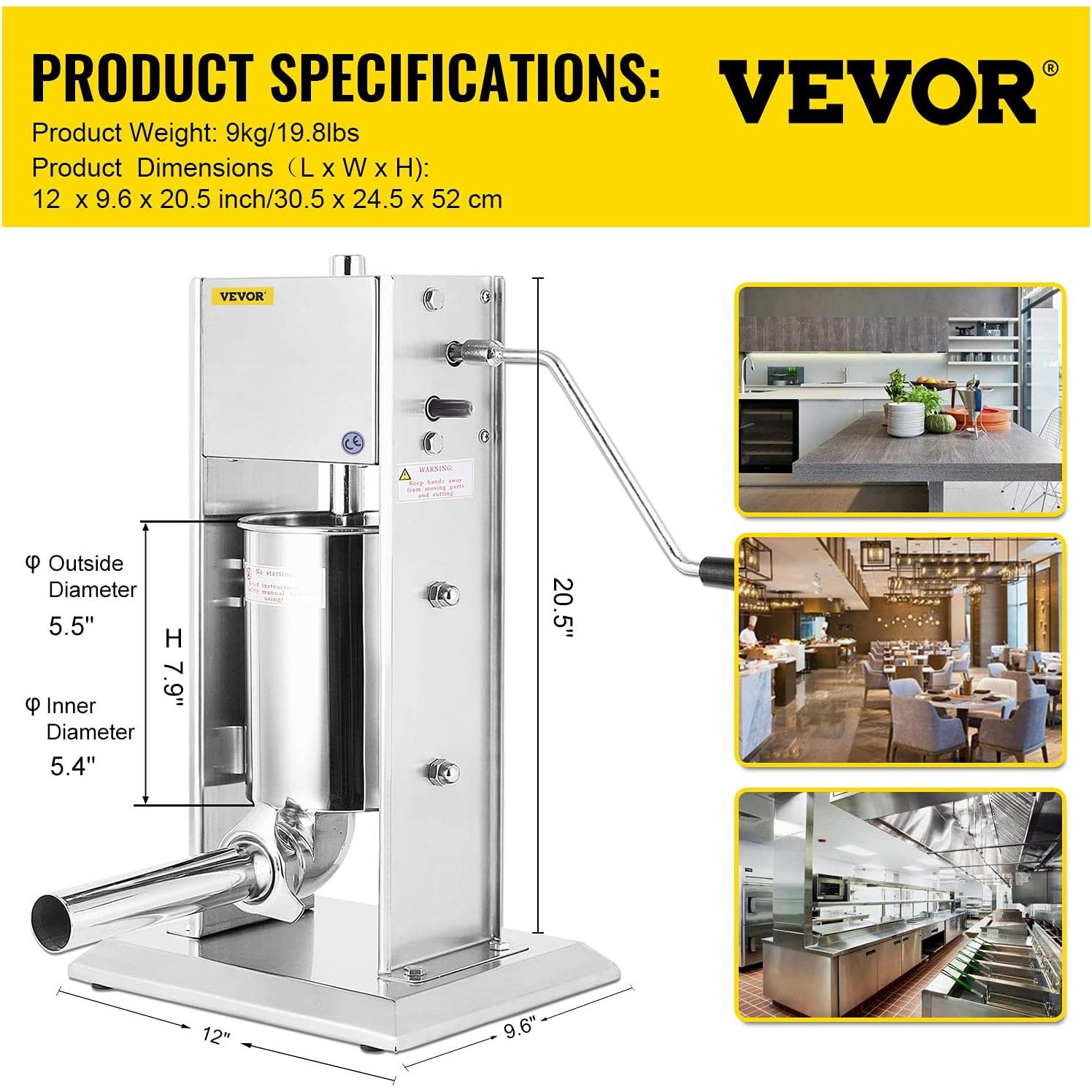 Embutidor de Salchichas Happybuy 3L Acero Inoxidable 2 Velocidades