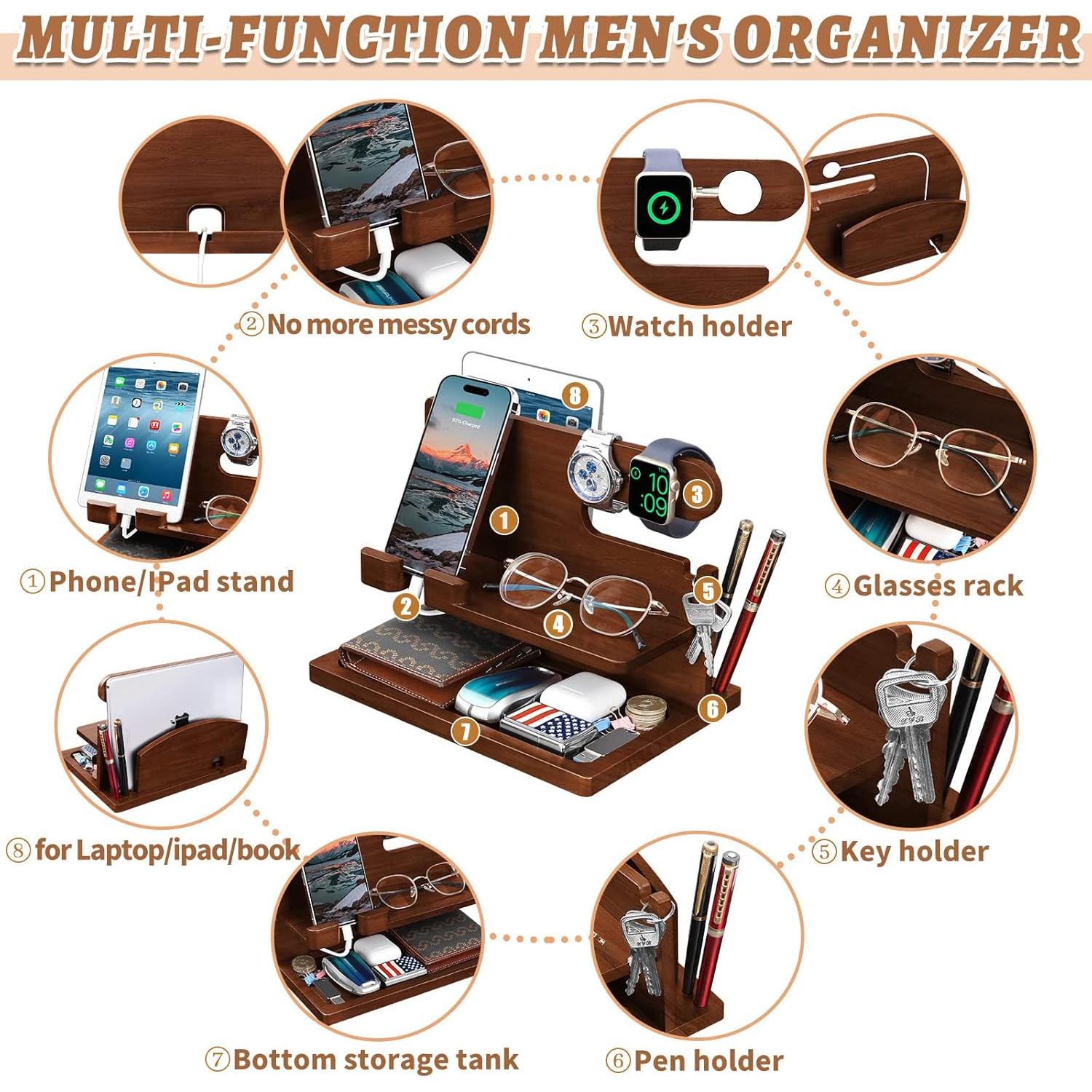 Estación de Acoplamiento de Madera T TARANTO - Organizador de Carga para Múltiples Dispositivos