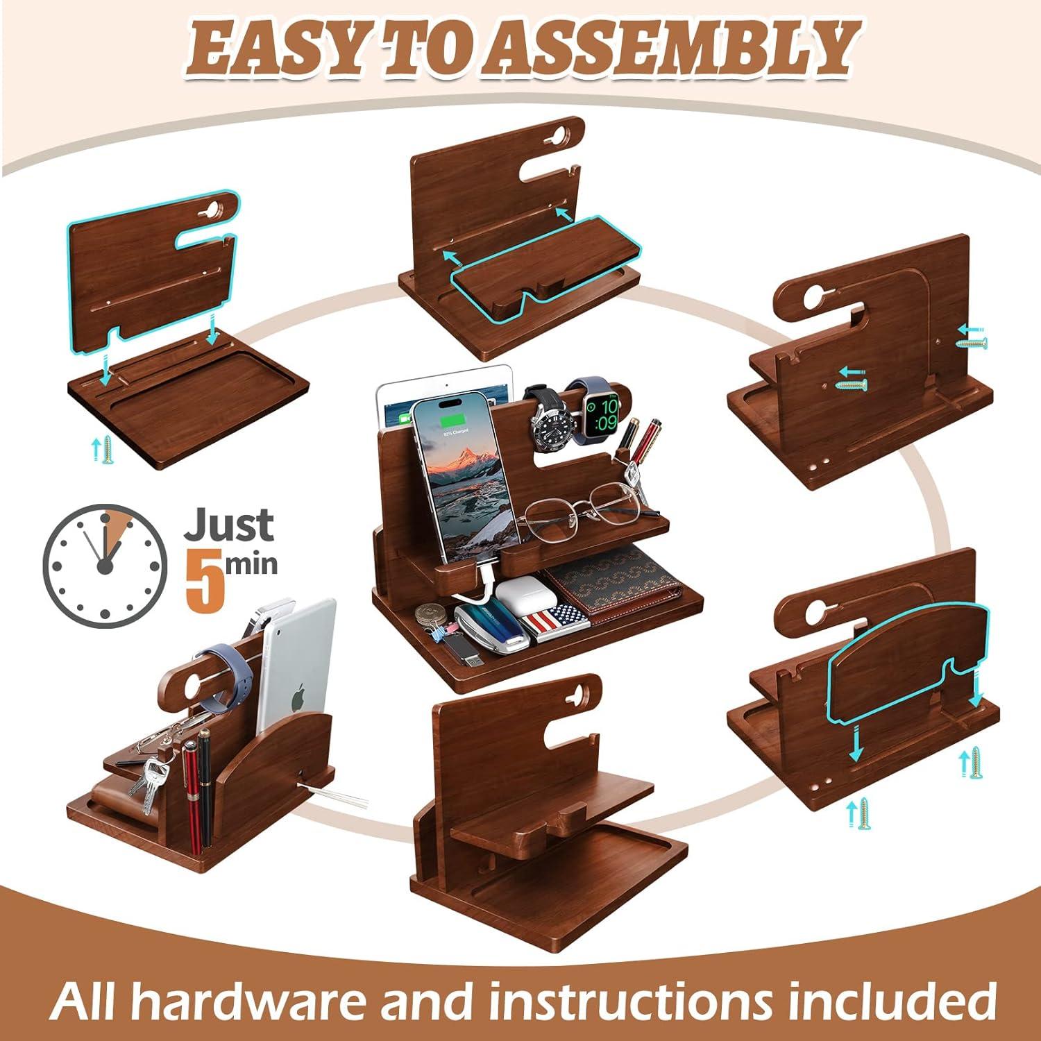 Estación de Acoplamiento de Madera T TARANTO - Organizador de Carga para Múltiples Dispositivos
