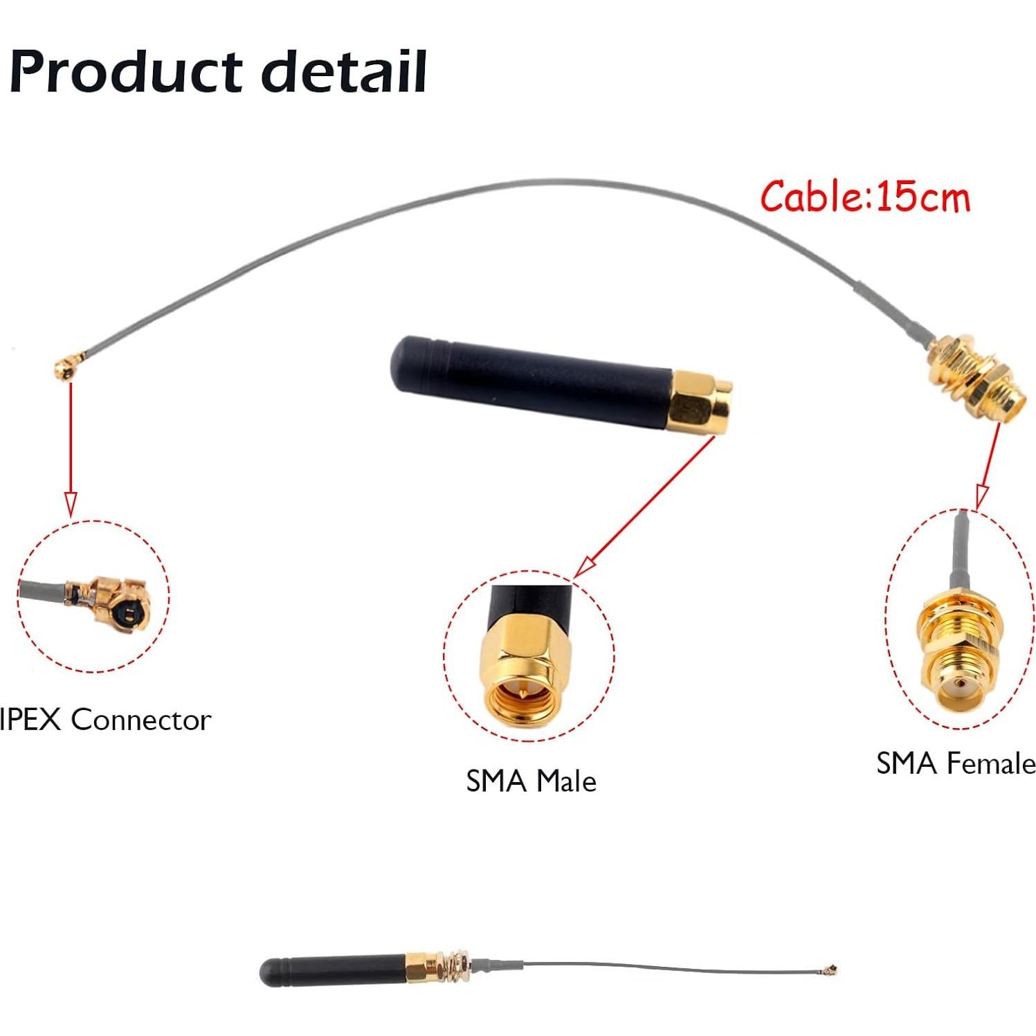 Antena LoRa 915MHz 2dBi Geekstory 2 PCS U.FL a SMA