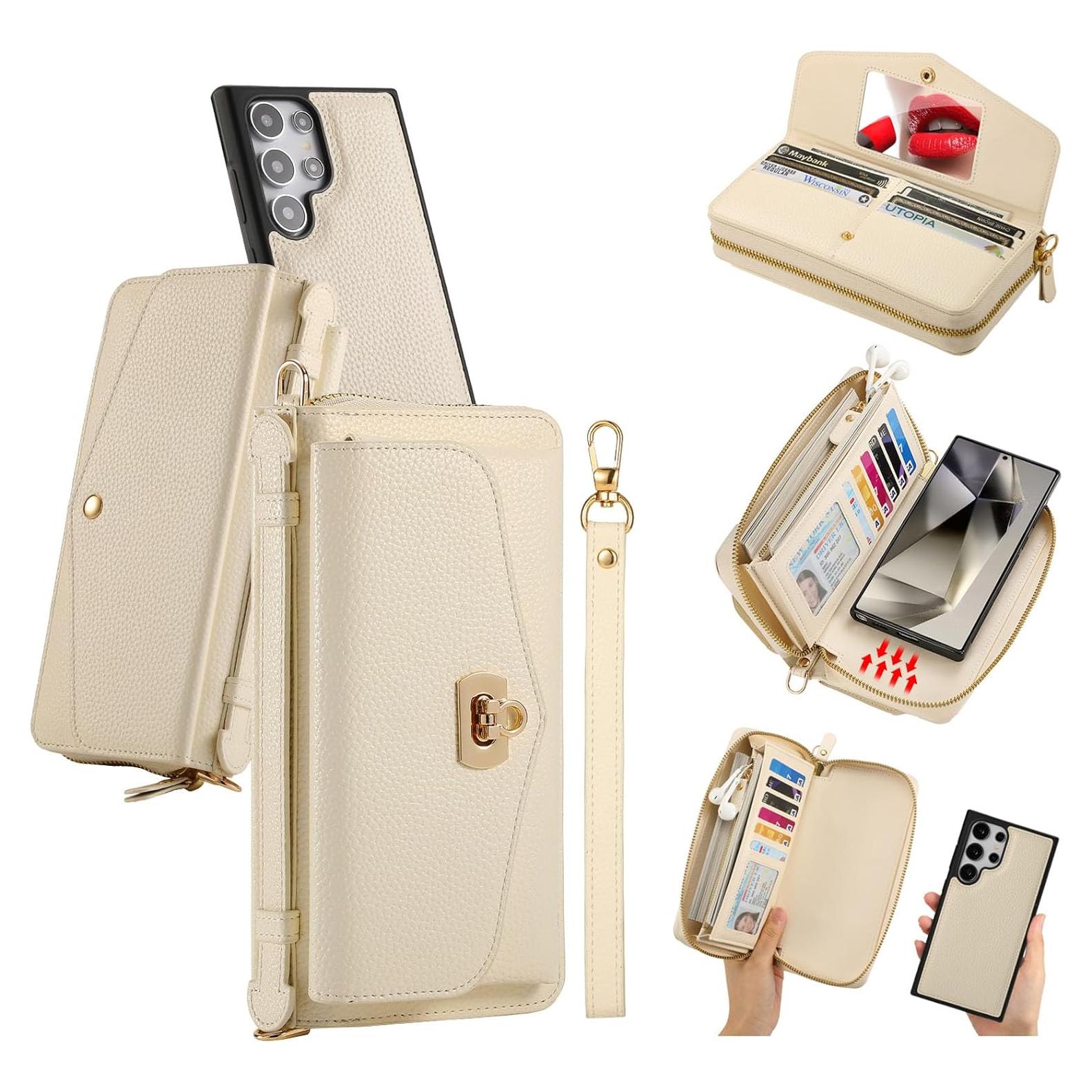 Funda Cartera Cruzada LITOU para Samsung Galaxy S25 Beige