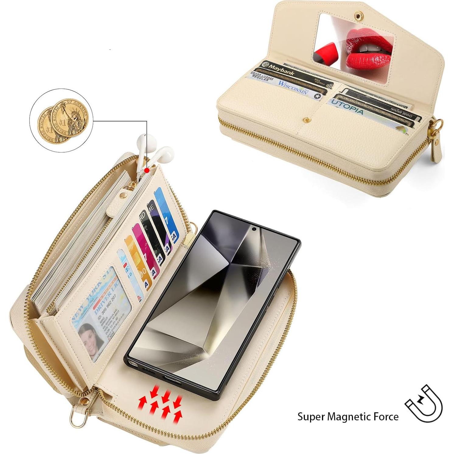 Funda Cartera Cruzada LITOU para Samsung Galaxy S25 Beige