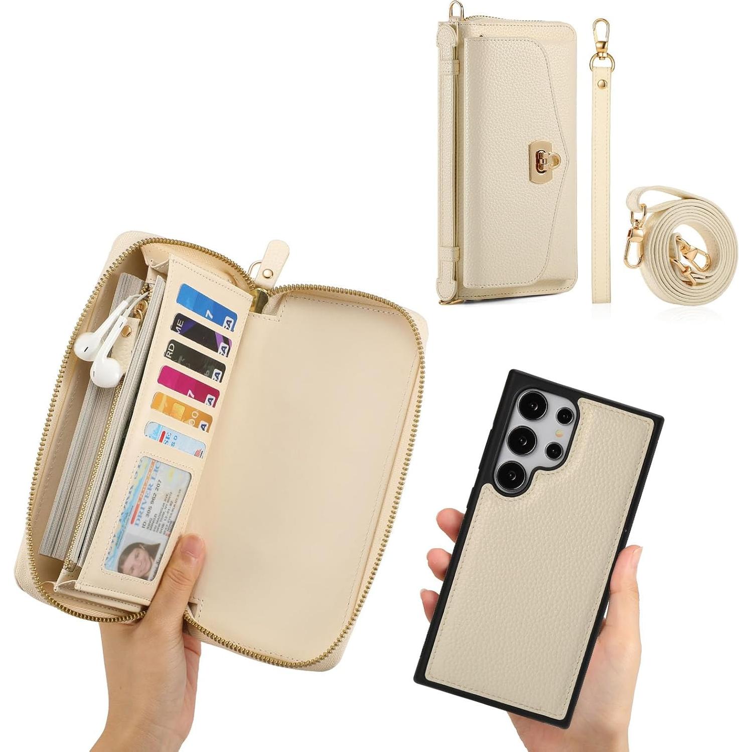 Funda Cartera Cruzada LITOU para Samsung Galaxy S25 Beige