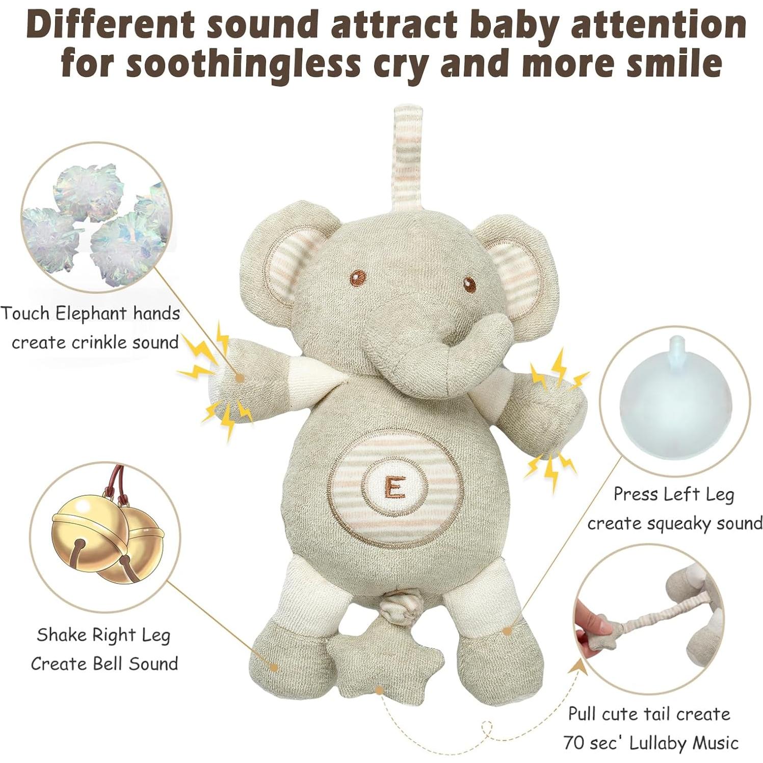Juguete de Peluche Musical COTTONEBEB Elefante Orgánico 0-3 Años