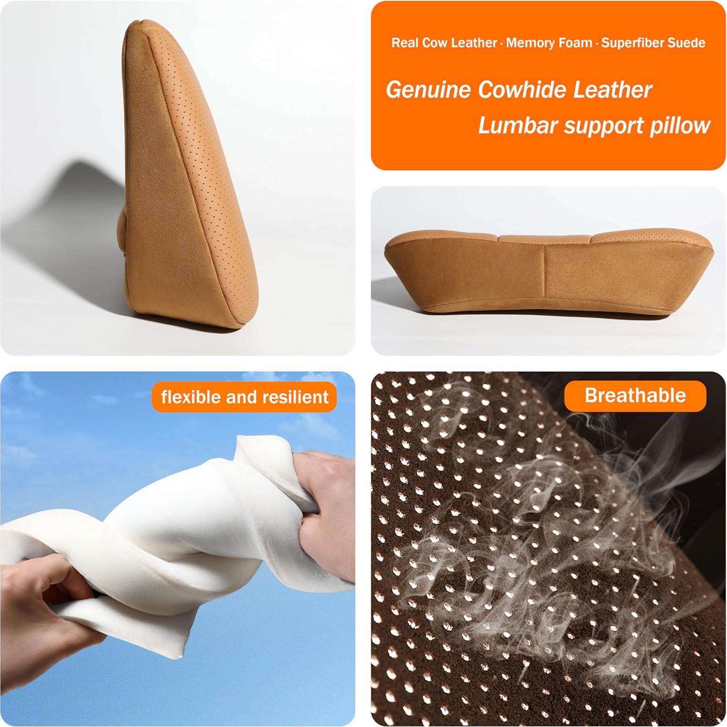 Cojín Lumbar POKSRI de Cuero de Vaca Genuino 39x22 cm