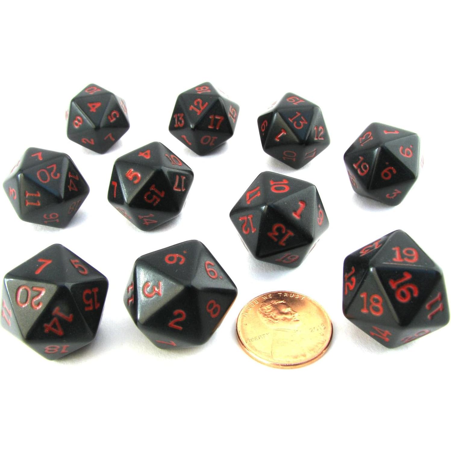 Juego de 10 Dados D20 19mm Koplow Games Negro Rojos
