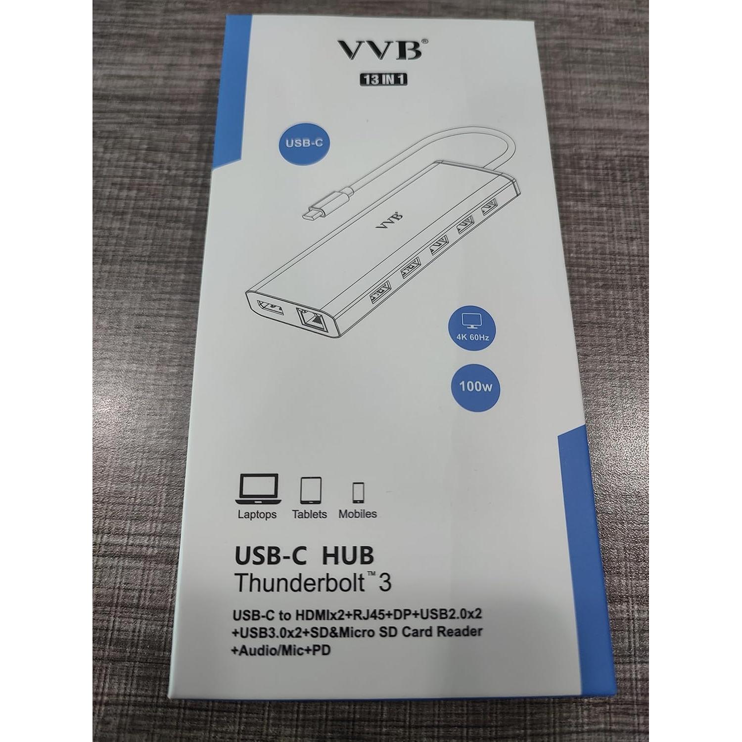 Estación Acoplamiento USB C VVB 13 en 1 2 HDMI 4K Ethernet