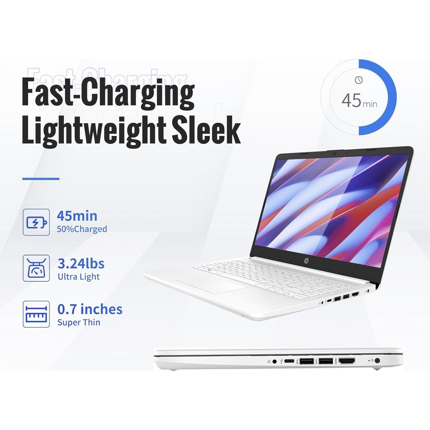 Portátil HP 14" Intel Celeron 16GB RAM 64GB SSD Blanco