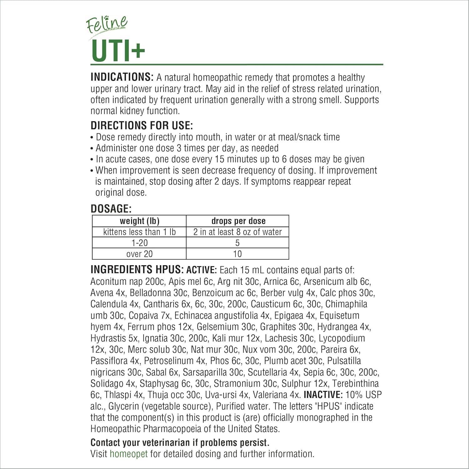 HomeoPet Feline UTI Plus 15ml - Suplemento Urinario para Gatos