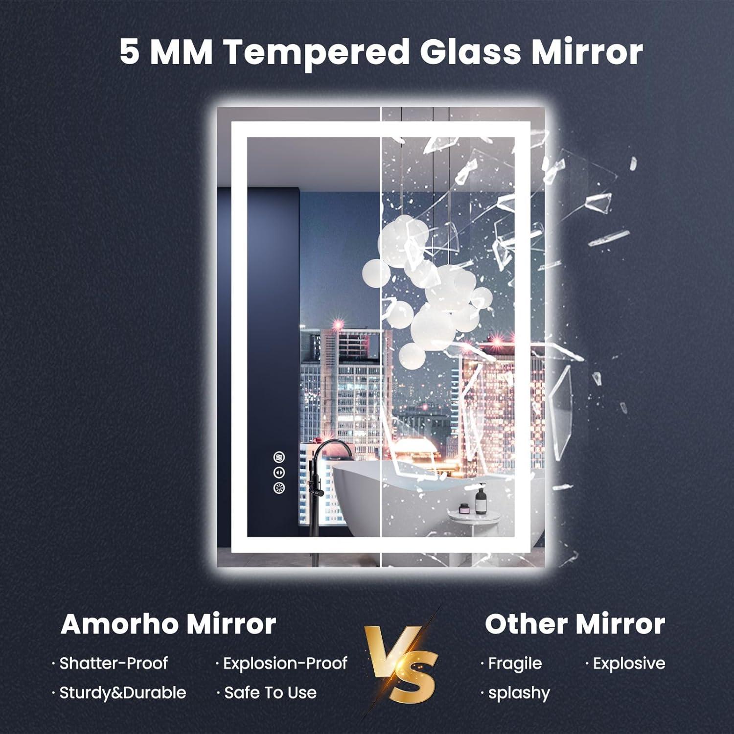 Espejo LED Amorho 71x50 cm con luz regulable y sin vaho