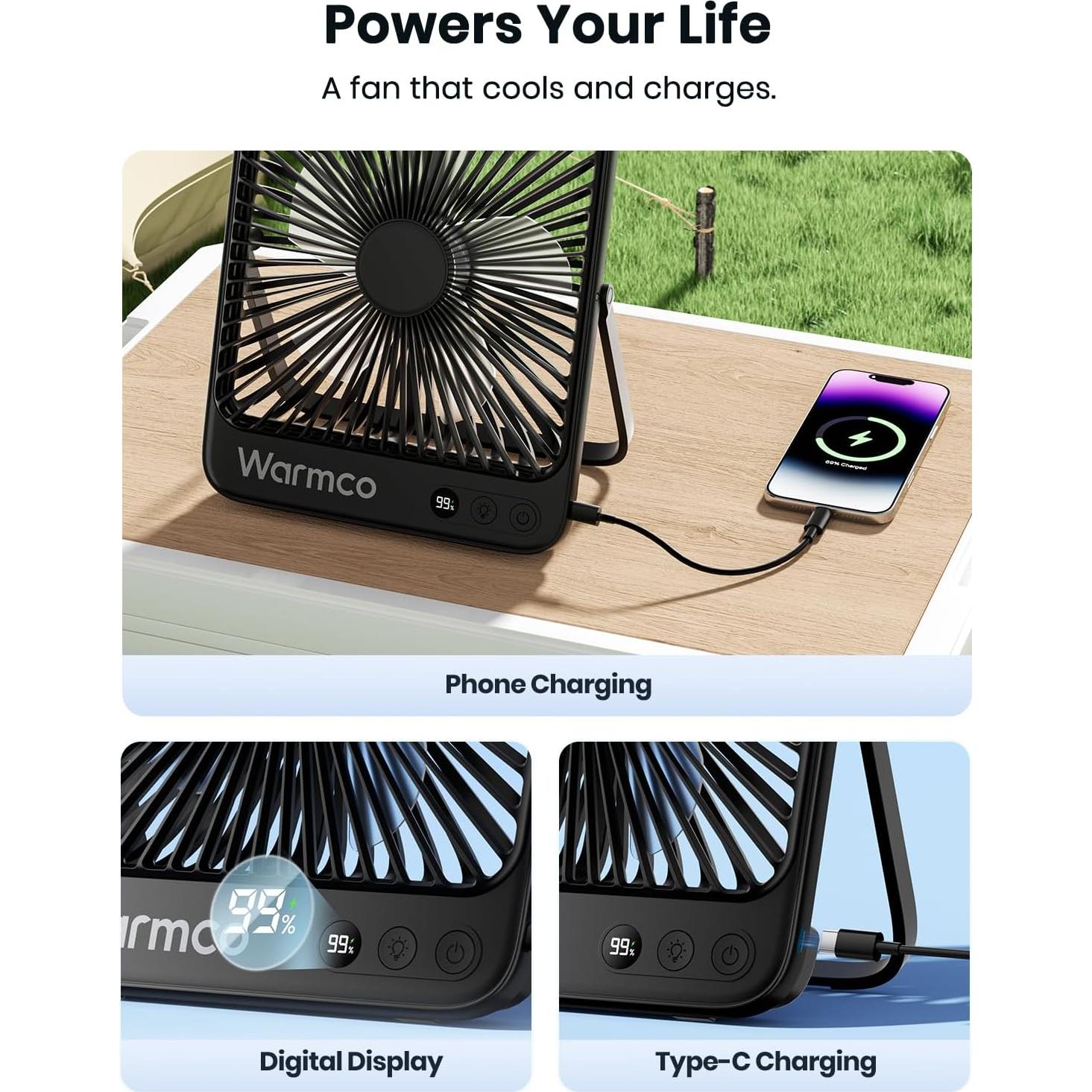 Ventilador de Escritorio Portátil Warmco D4 20000mAh 8" LED