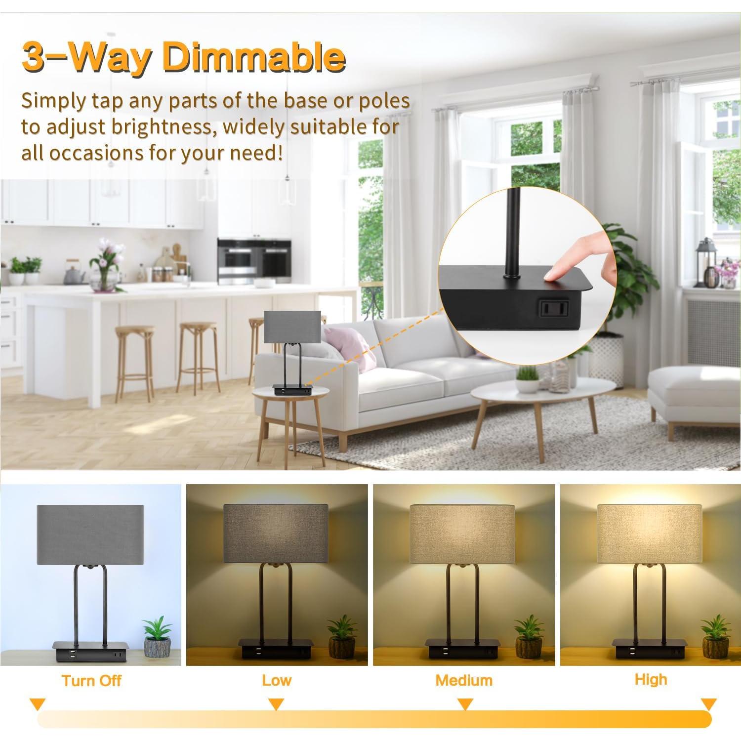 Lámpara de Mesa Táctil Regulable BesLowe Gris 3 Niveles USB