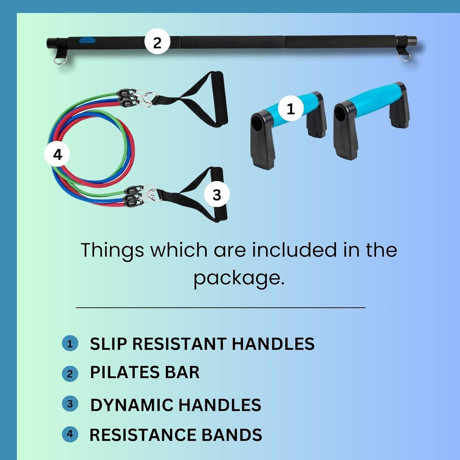 Kit de Entrenamiento en Casa Blue Clouds - Barra de Pilates y Bandas de Resistencia