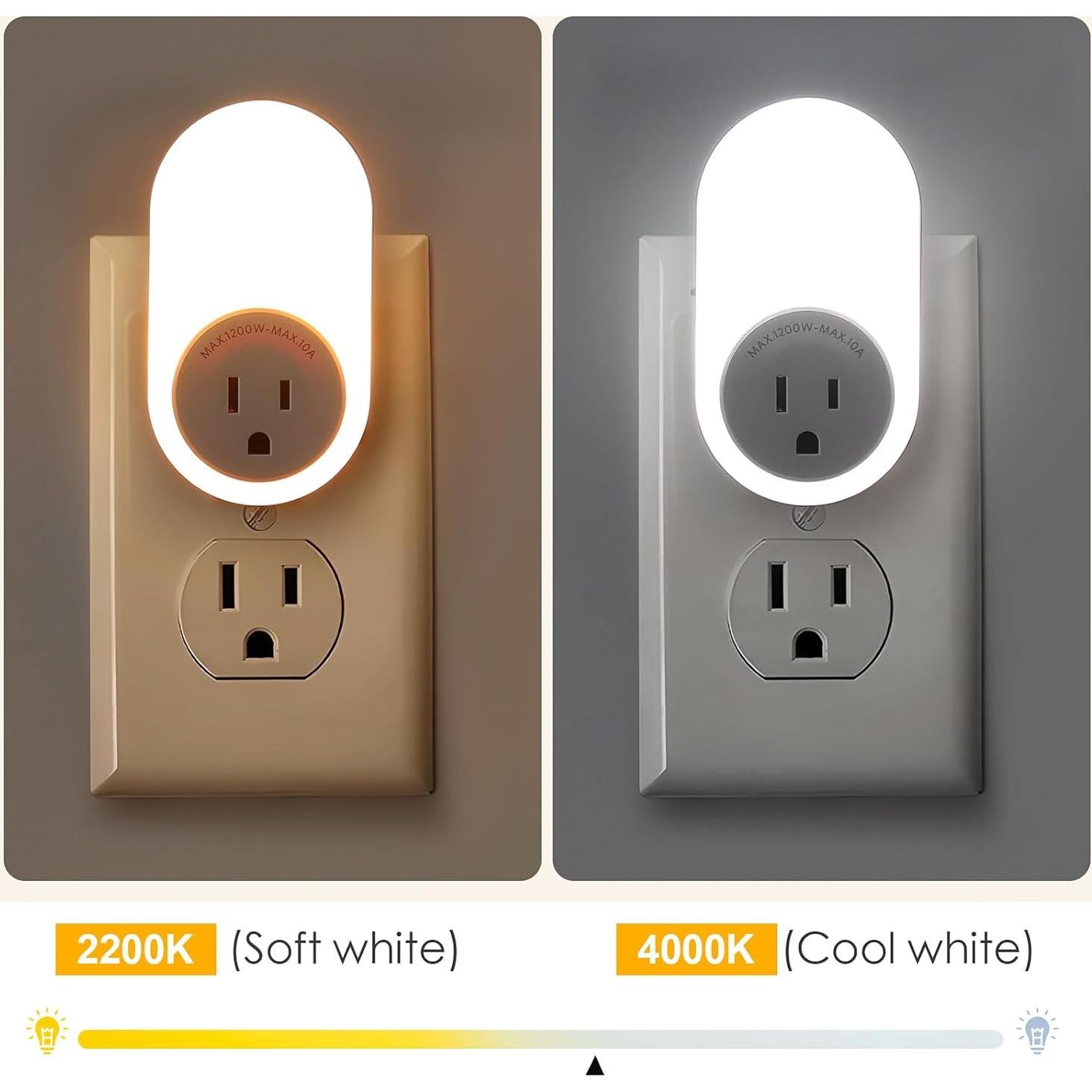 Luces Nocturnas LED Dawnrise 4 PK, Sensor Crepúsculo, Brillo Ajustable