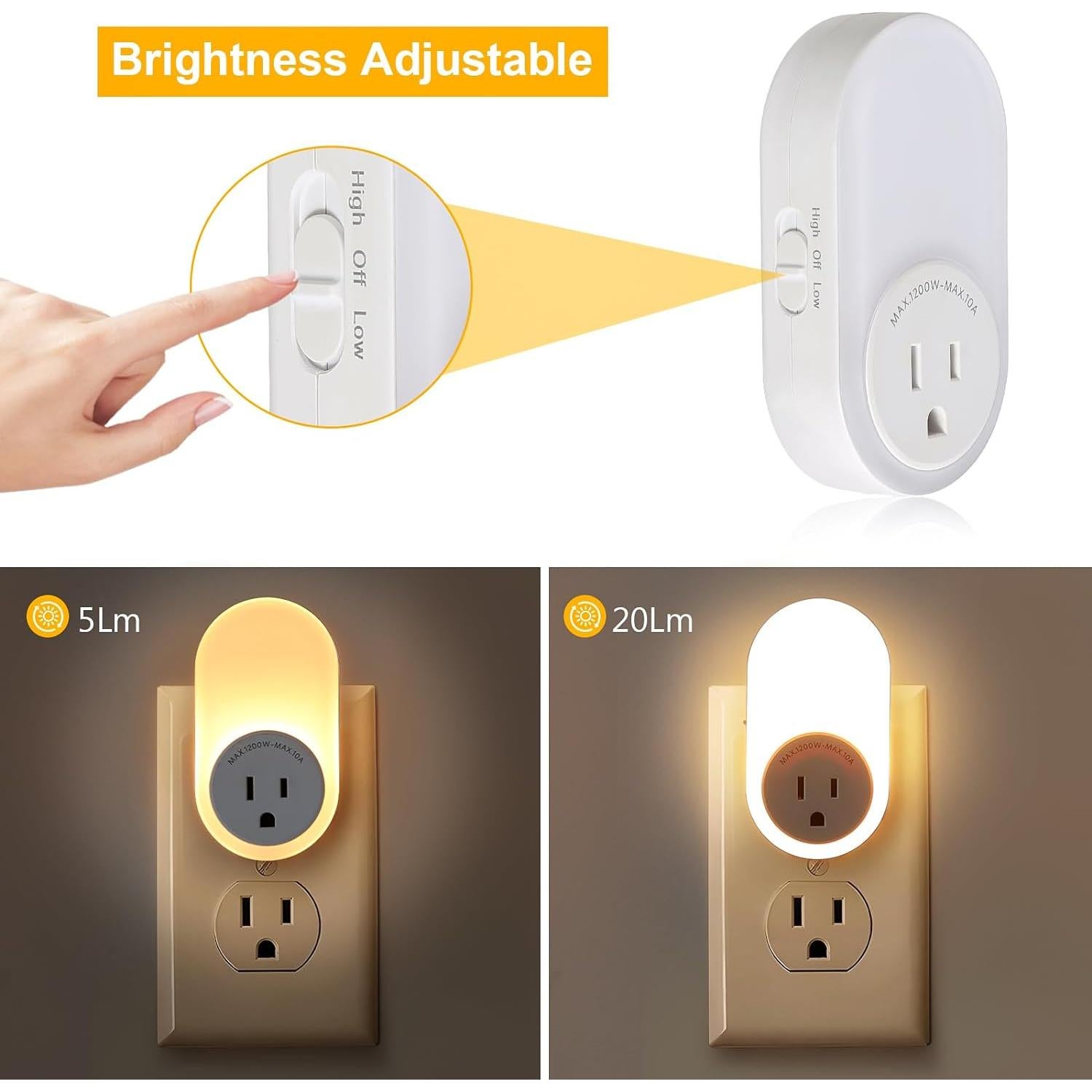 Luces Nocturnas LED Dawnrise 4 PK, Sensor Crepúsculo, Brillo Ajustable