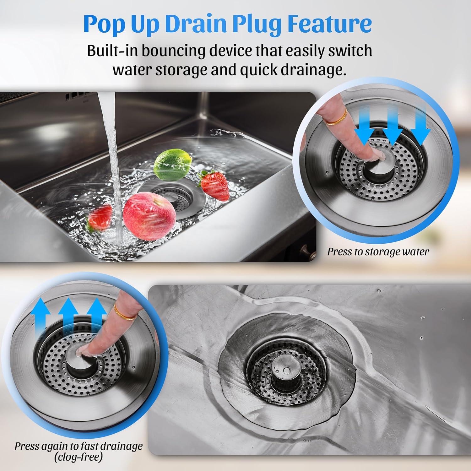 Colador de fregadero NinjaTiger 3 en 1 acero inoxidable 8.89 cm